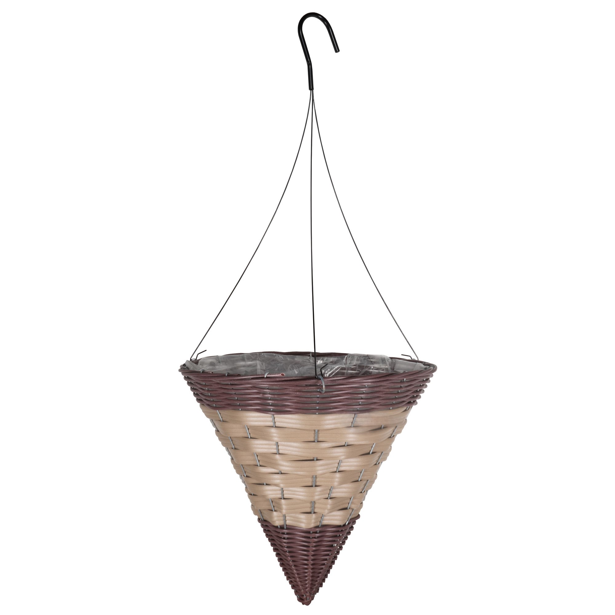 Gardener Select 14" Cone Hanging Basket Dark Brown Tan Band Wicker — priced per each; minimum 20; multiples of 20