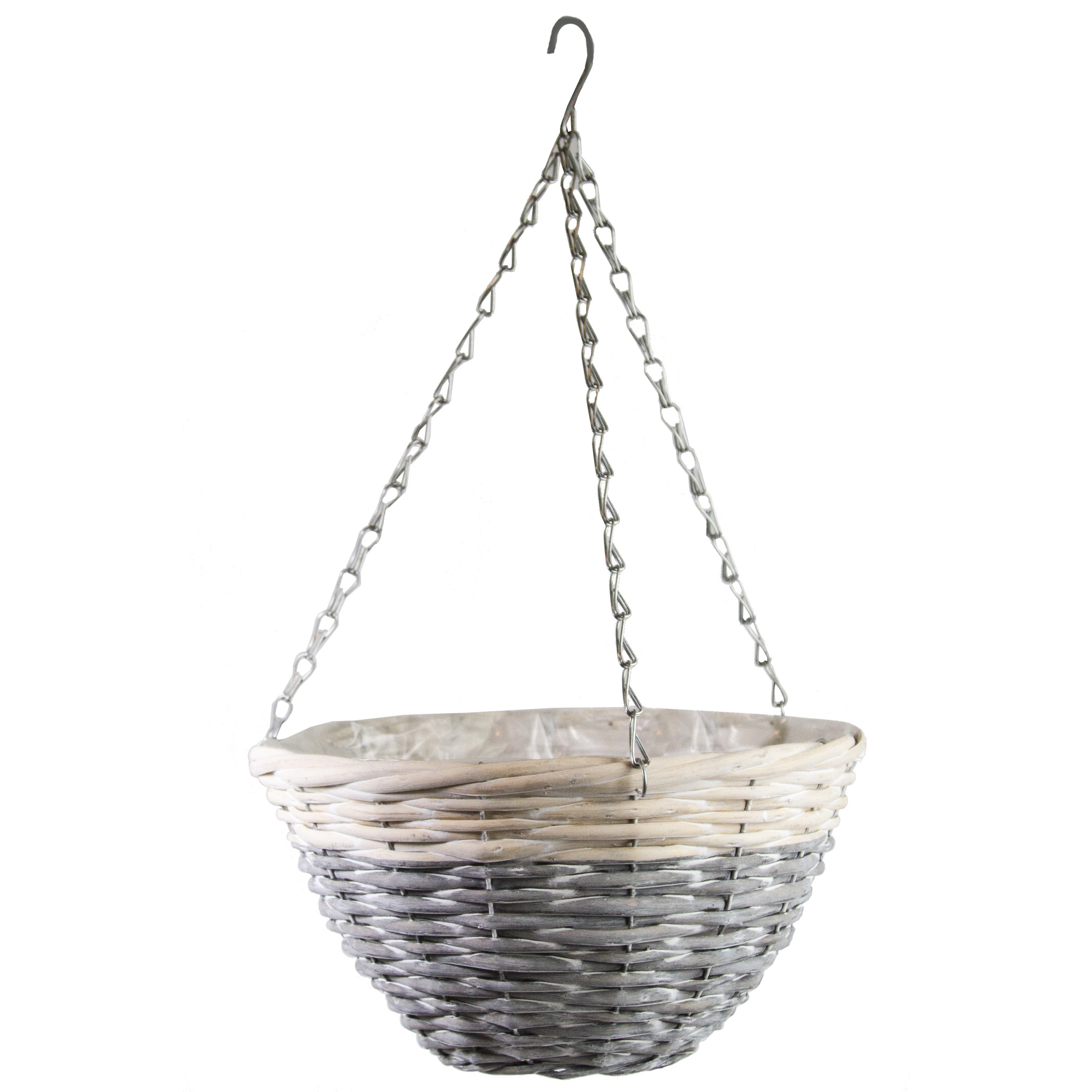 Gardener Select 12" Round Grey/ White Wood Hanging Basket w/ Chain Hanger — priced per each; minimum 24; multiples of 24