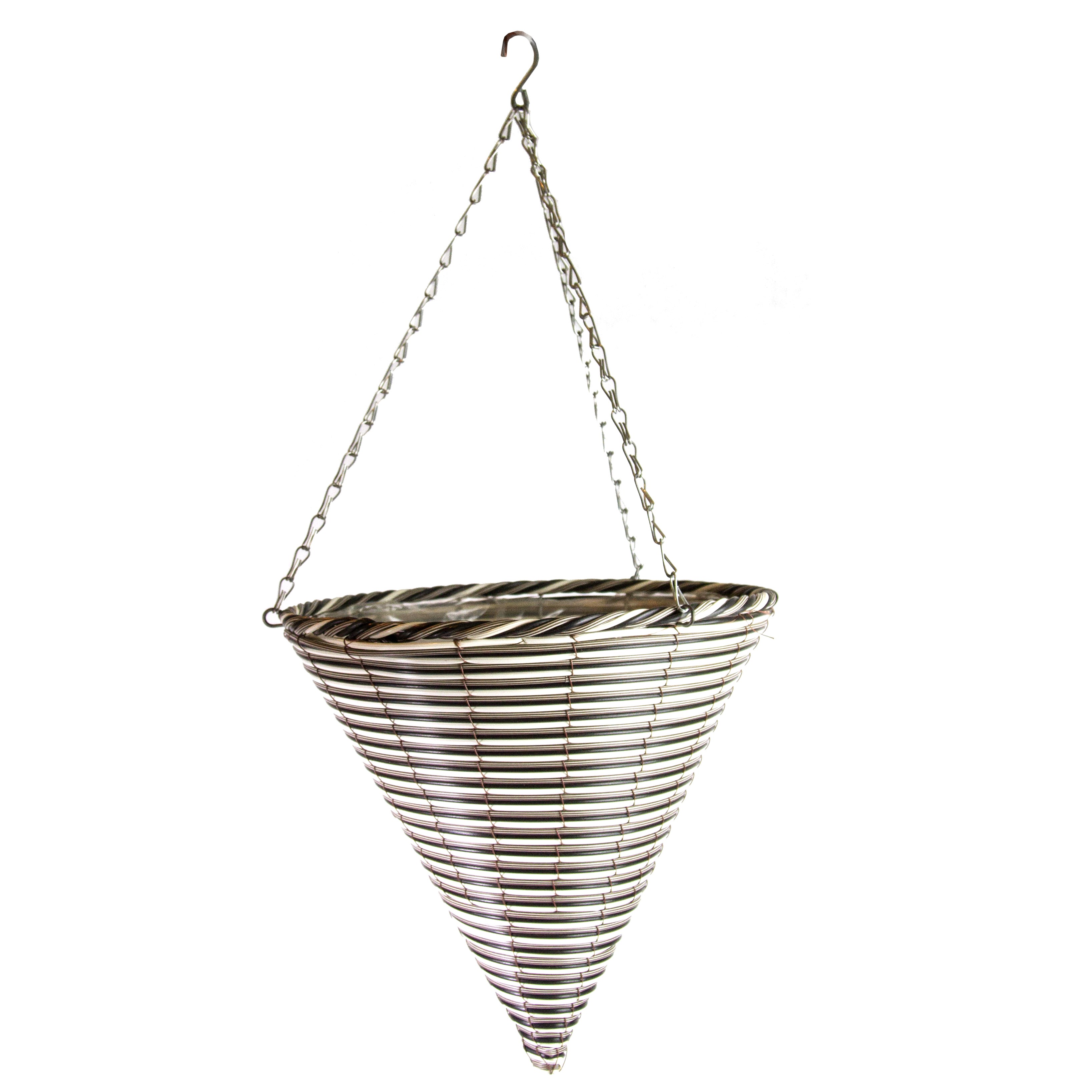 Gardener Select 14" Cone White/ Black Plastic Hanging Basket w/ Stiff Hanger — priced per each; minimum 20; multiples of 20