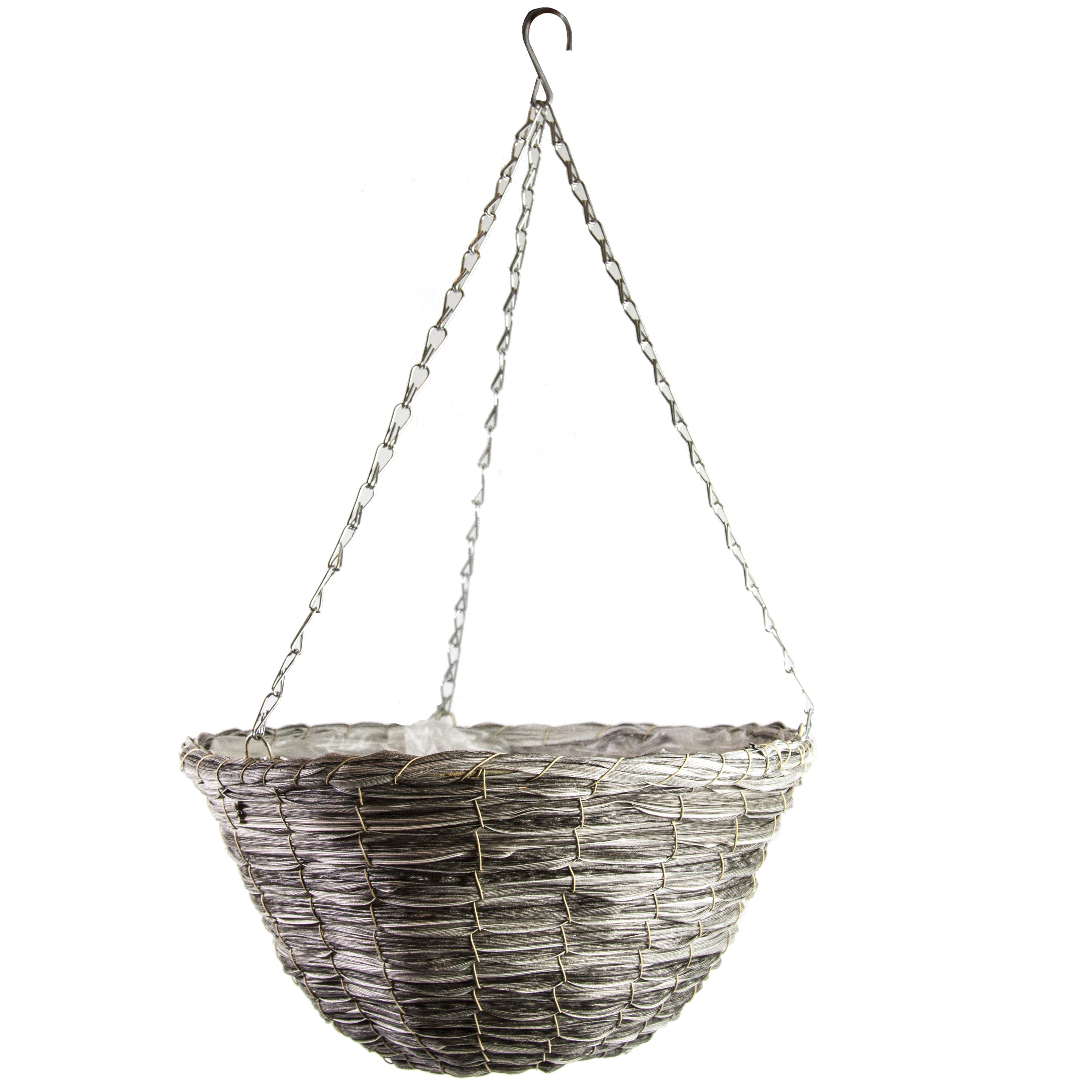 Gardener Select 14"' Round Grey/Black Plastic Hanging Basket with Chain Hanger — priced per each; minimum 24; multiples of 24