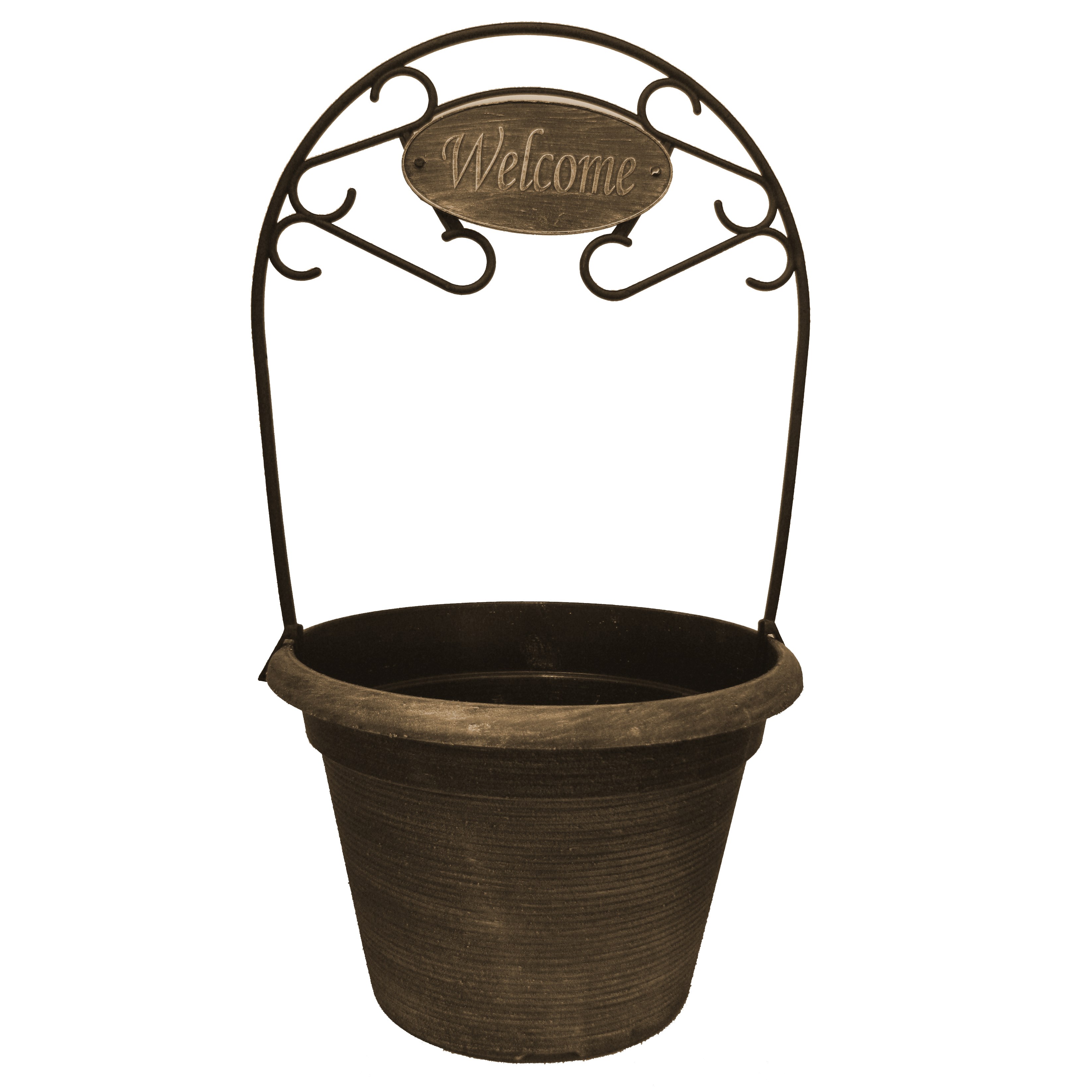 Grower Select 12.00 Say Anything Welcome Rope Planter Black / Bronze — Case of 30