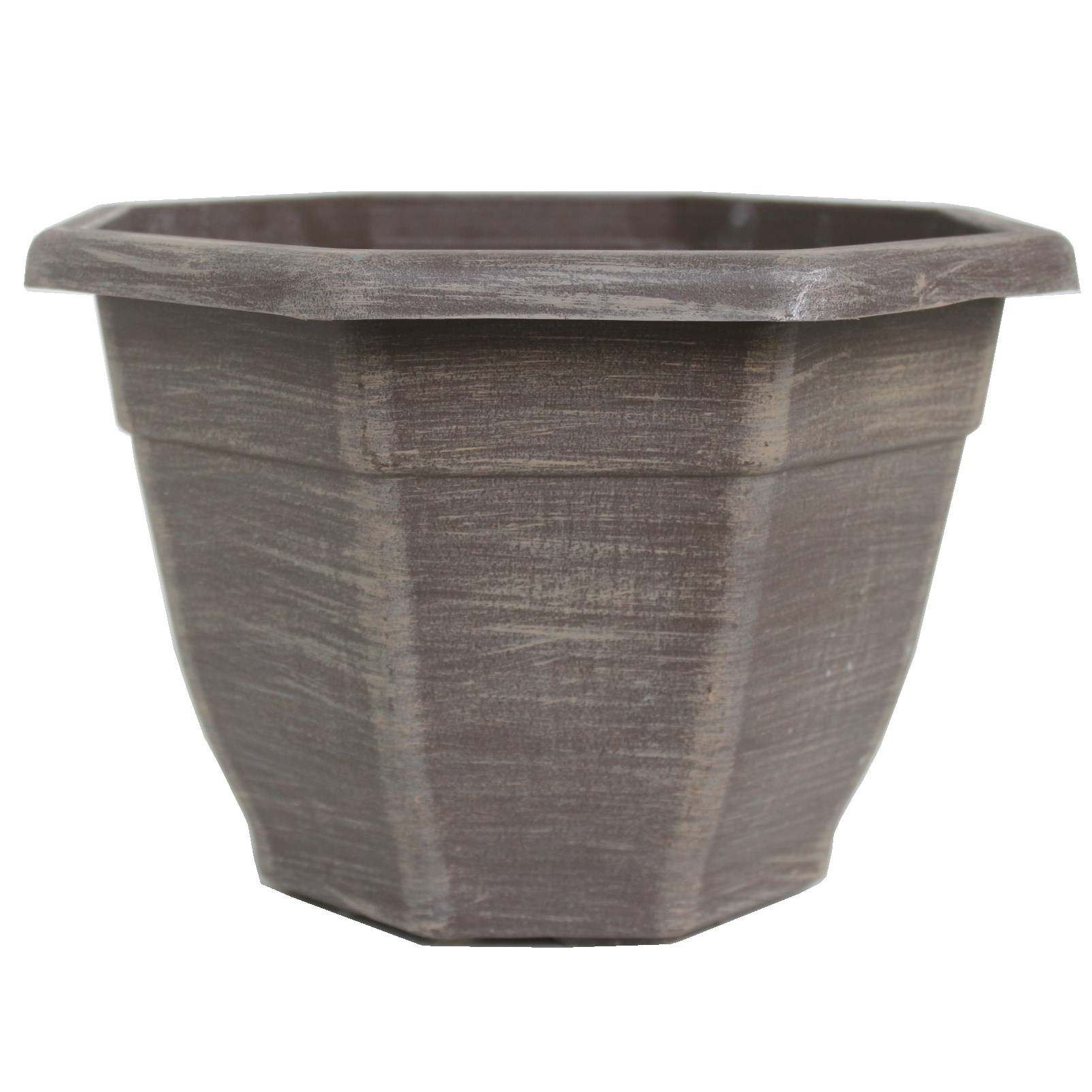 Grower Select 11.00 Octagon Planter Aged Cappuccino Tan Brush on Brown 1.64gal - 11in OD x 7.5in H x 6.37 BD — Case of 45