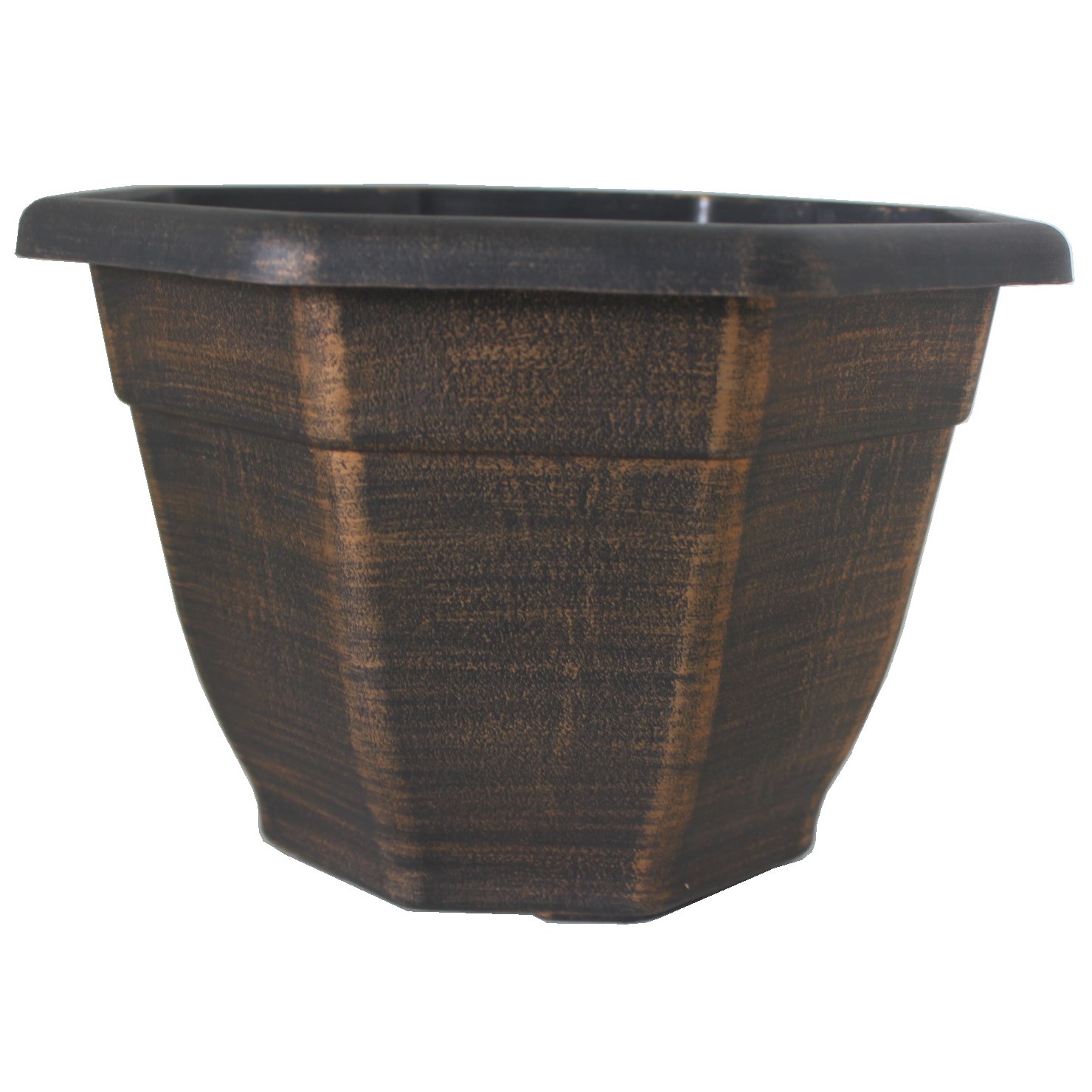 Grower Select 11.00 Octagon Planter Gold Brush on Black 1.64gal - 11in OD x 7.5in H x 6.37 BD — Case of 45