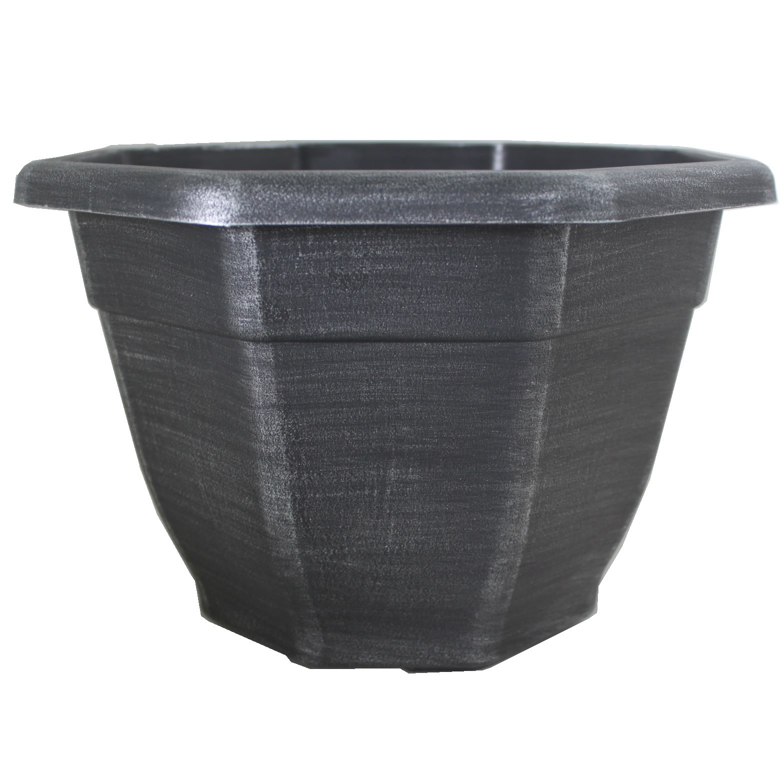 Grower Select 11.00 Octagon Planter Silver Brush on Black 1.64gal - 11in OD x 7.5in H x 6.37 BD — Case of 45