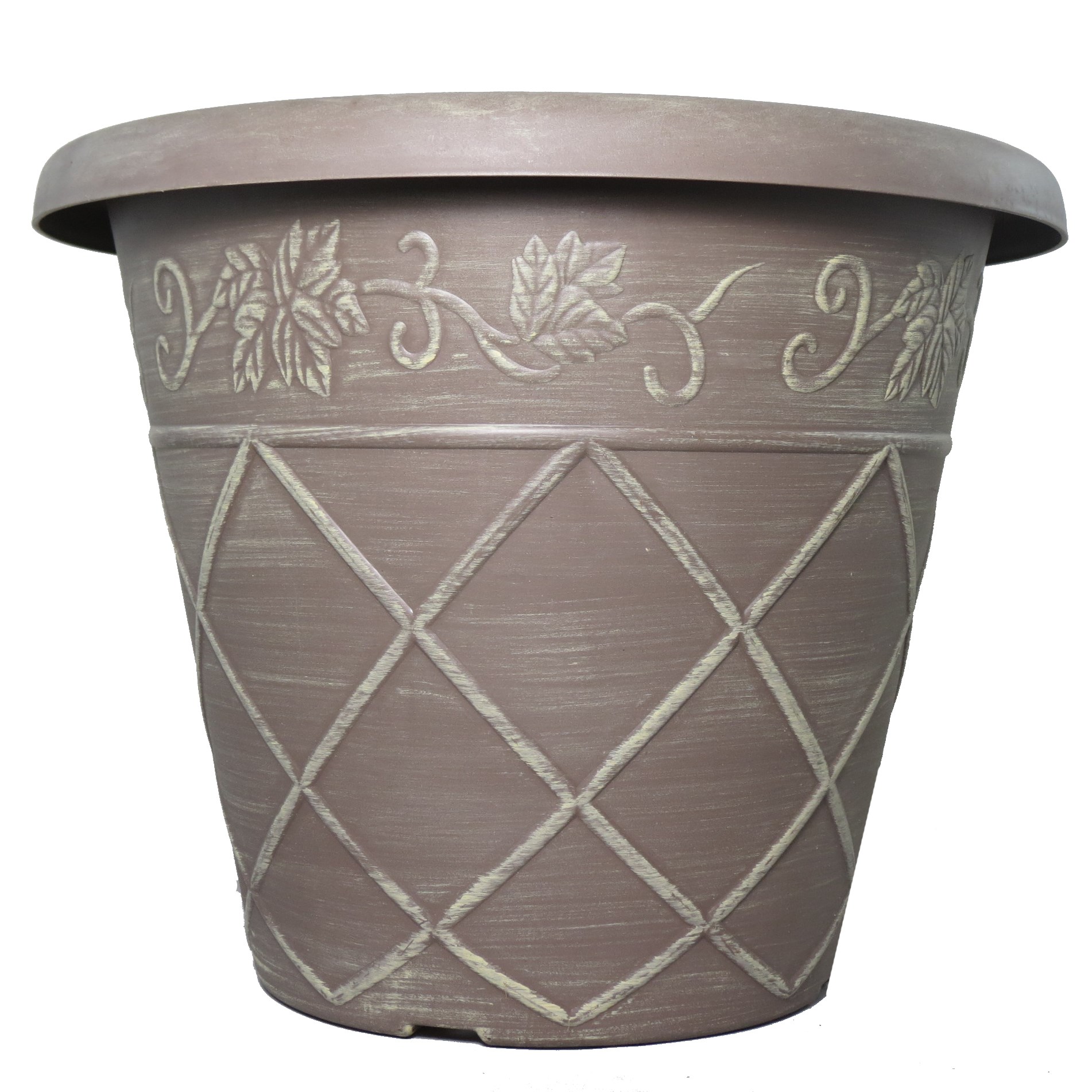 Grower Select 14.00 Lattice Pot ACP Aged Cappuccino 3.5gal - 13.8in Top OD x 8.3in Base OD x 10.3in H — Case of 30