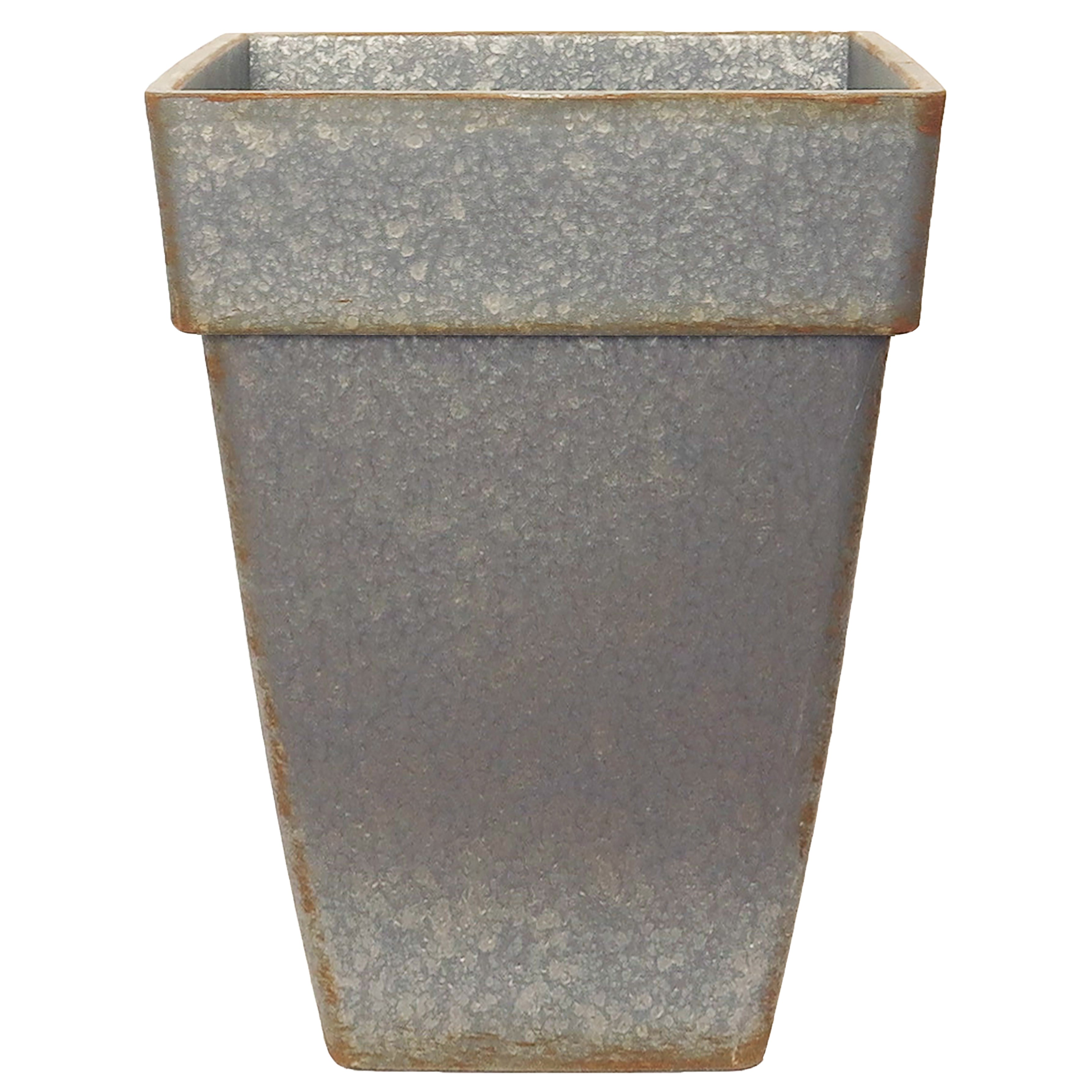 Grower Select 11.00 Euro Square Plastic Pot with False Bottom Painted Galvanized Look 3.7gal - 10.8in OD x 12.2in H — Case of 6
