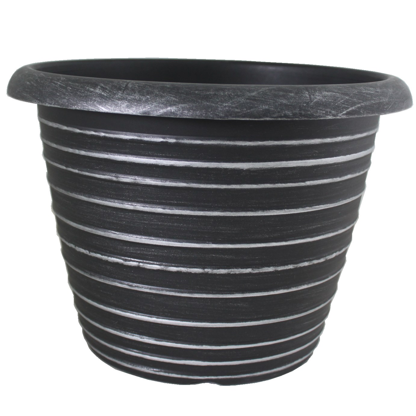 Grower Select 13.00 Stout Round Full Rings Silver Brush on Black 2.94gal - 13.3in OD x 9.5in H x 8in BD — Case of 15