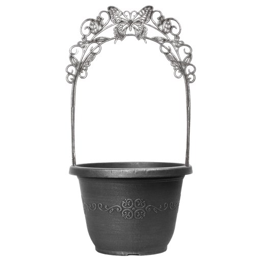 Grower Select 11.50 Butterfly Trellis Scroll Pot, Silver, 11.5in OD x 7.99in H, 15in Trellis, 2.2 Gallon — Single Unit