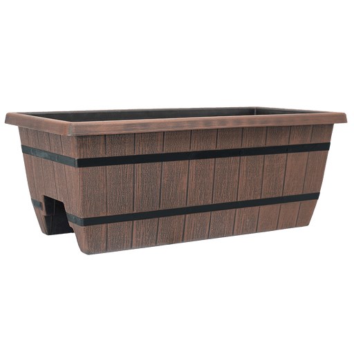 Grower Select 24.00 Cask Railing Window Box, Chestnut, 23.82in L x 11.81in W x 9.06in H, 13.9 Gallon — Single Unit