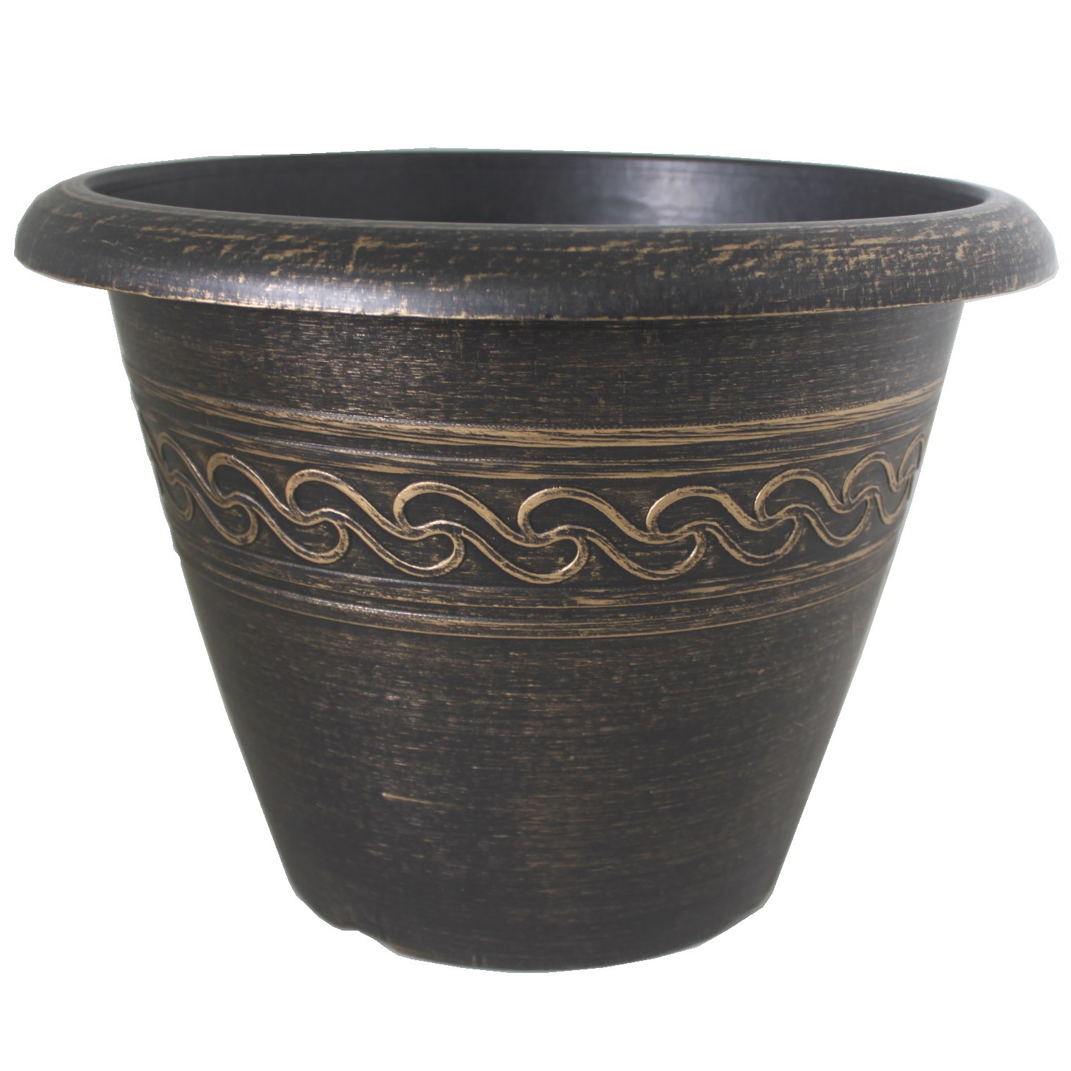 Grower Select 16.00 Wave Planter Gold Brush on Black 4.65gal - 16in OD x 11.8in H x 8.56in BD — Case of 25
