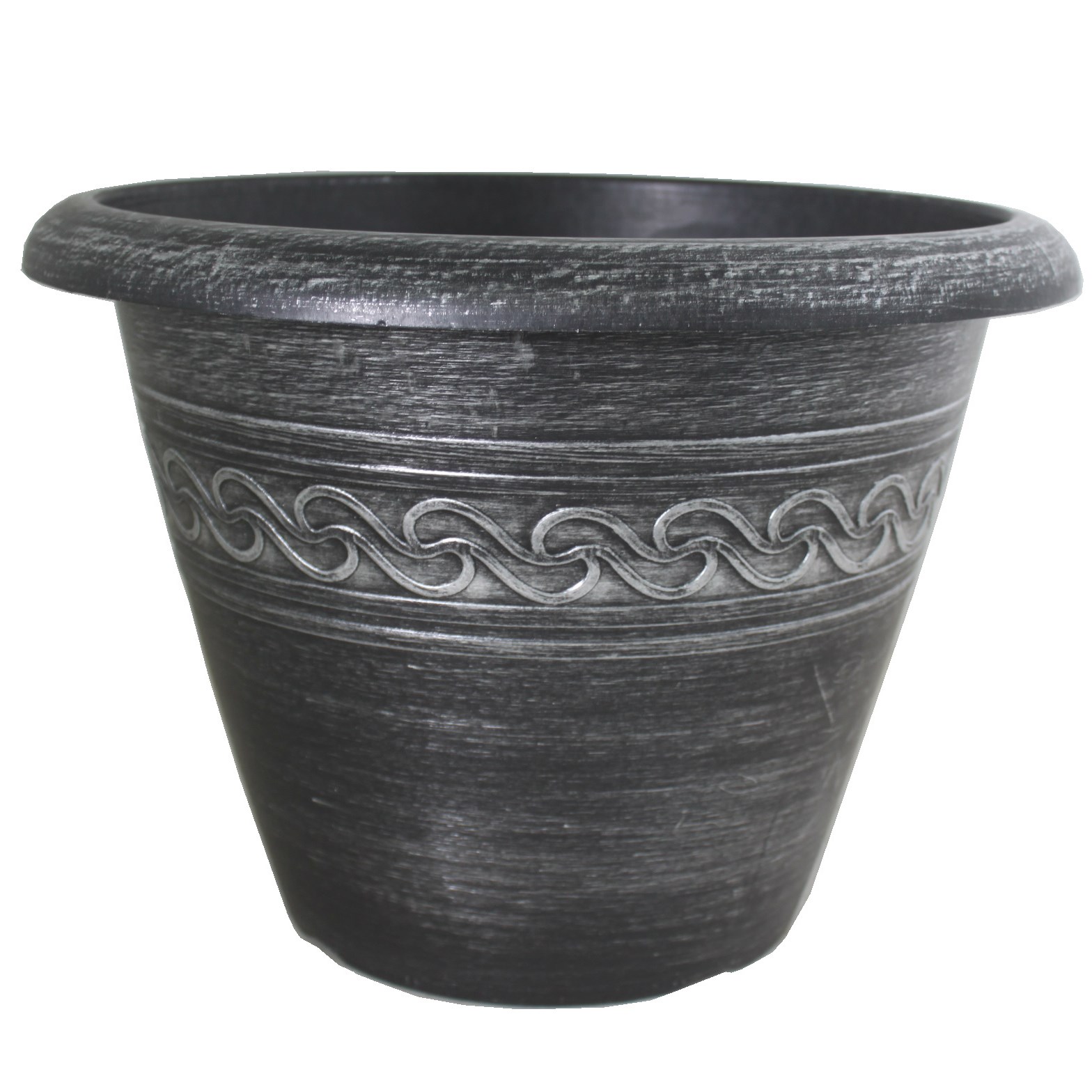 Grower Select 16.00 Wave Planter Silver Brush on Black 4.65gal - 16in OD x 11.8in H x 8.56in BD — Case of 25