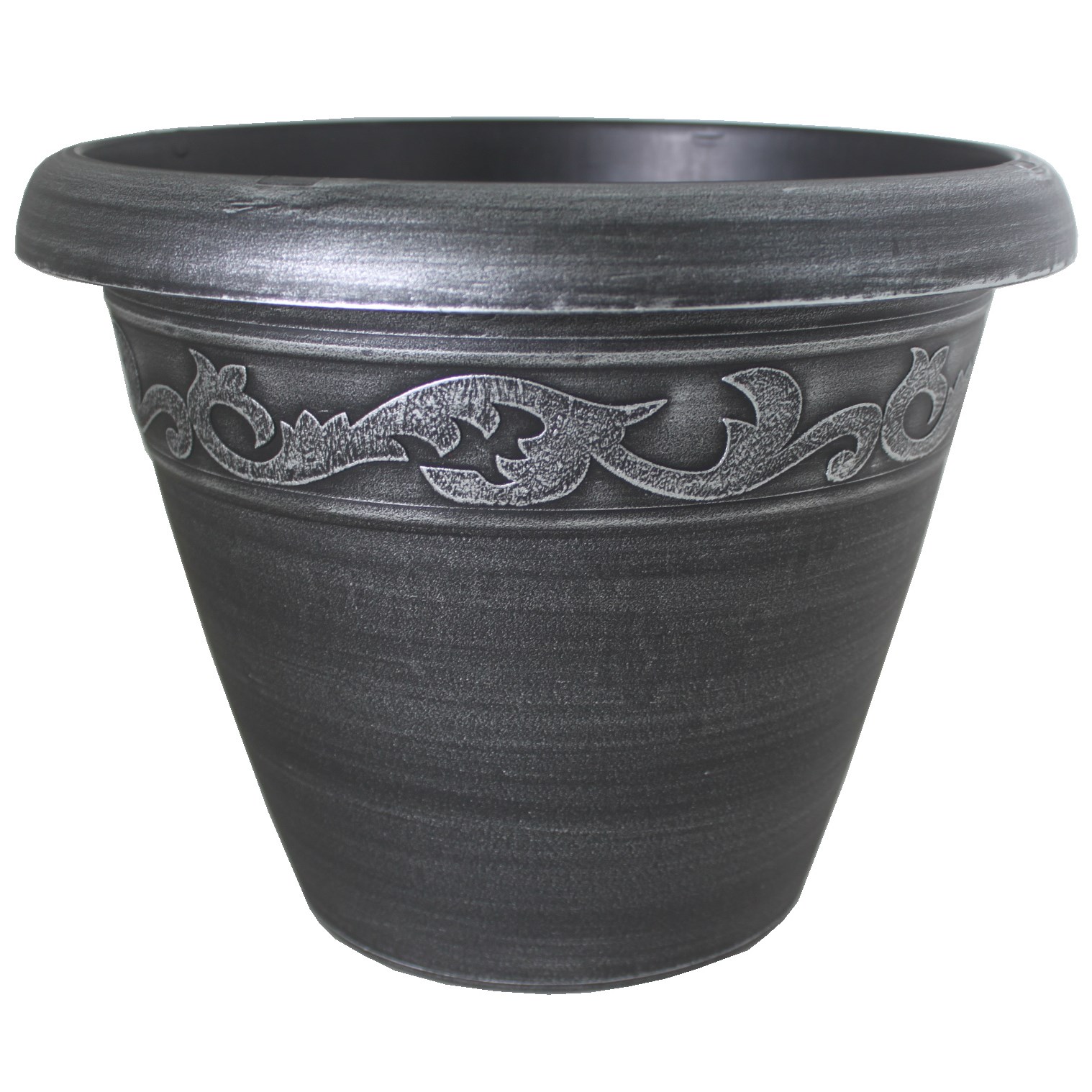 Grower Select 13.00 Naomi Planter Silver Brush on Black 2.95gal - 13.2in OD X 10.2in H x7.12in BD — Case of 12