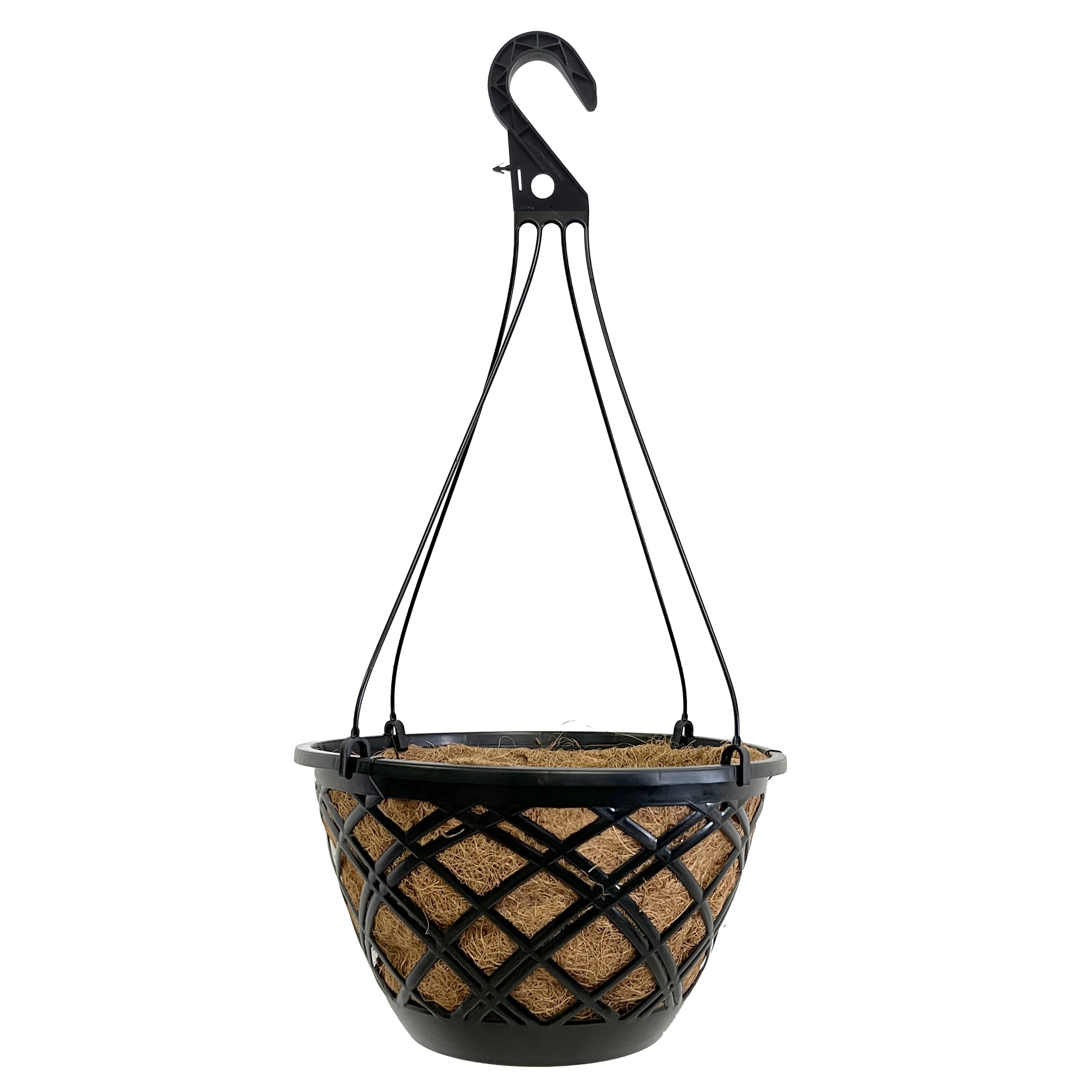 Grower Select 14.00 Cocolined Lattice Hanging Basket With Hanger, Black, 14in H x 8in H, 3 Gallon — Single Unit