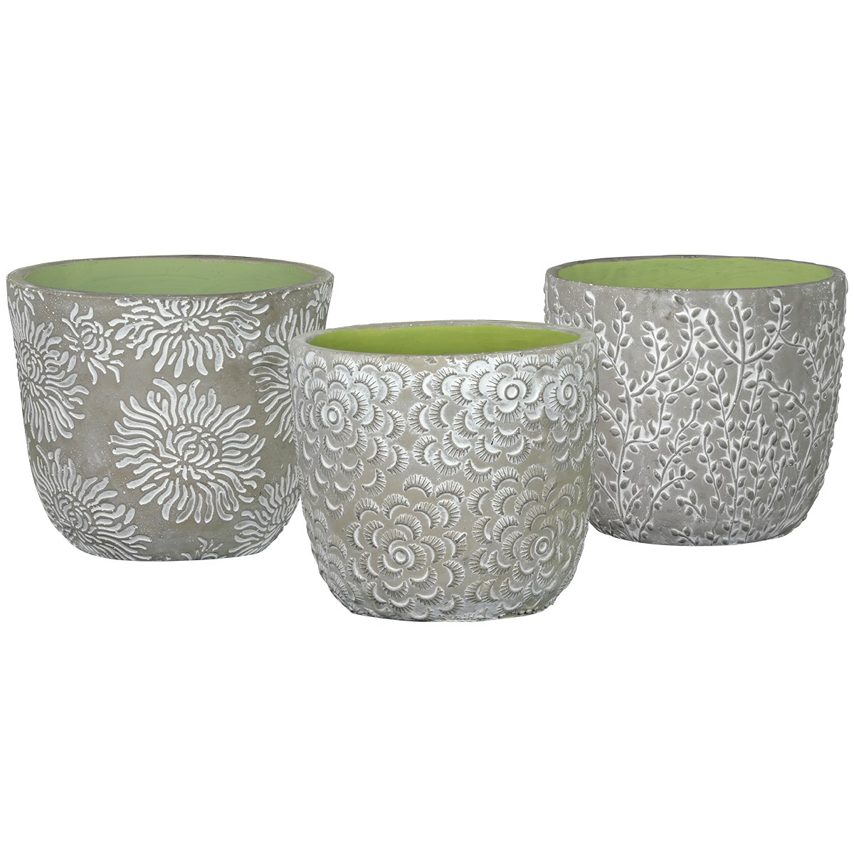 CHG Large Flora Trio Assorted Planter White Stone — priced per each; minimum 6; multiples of 6