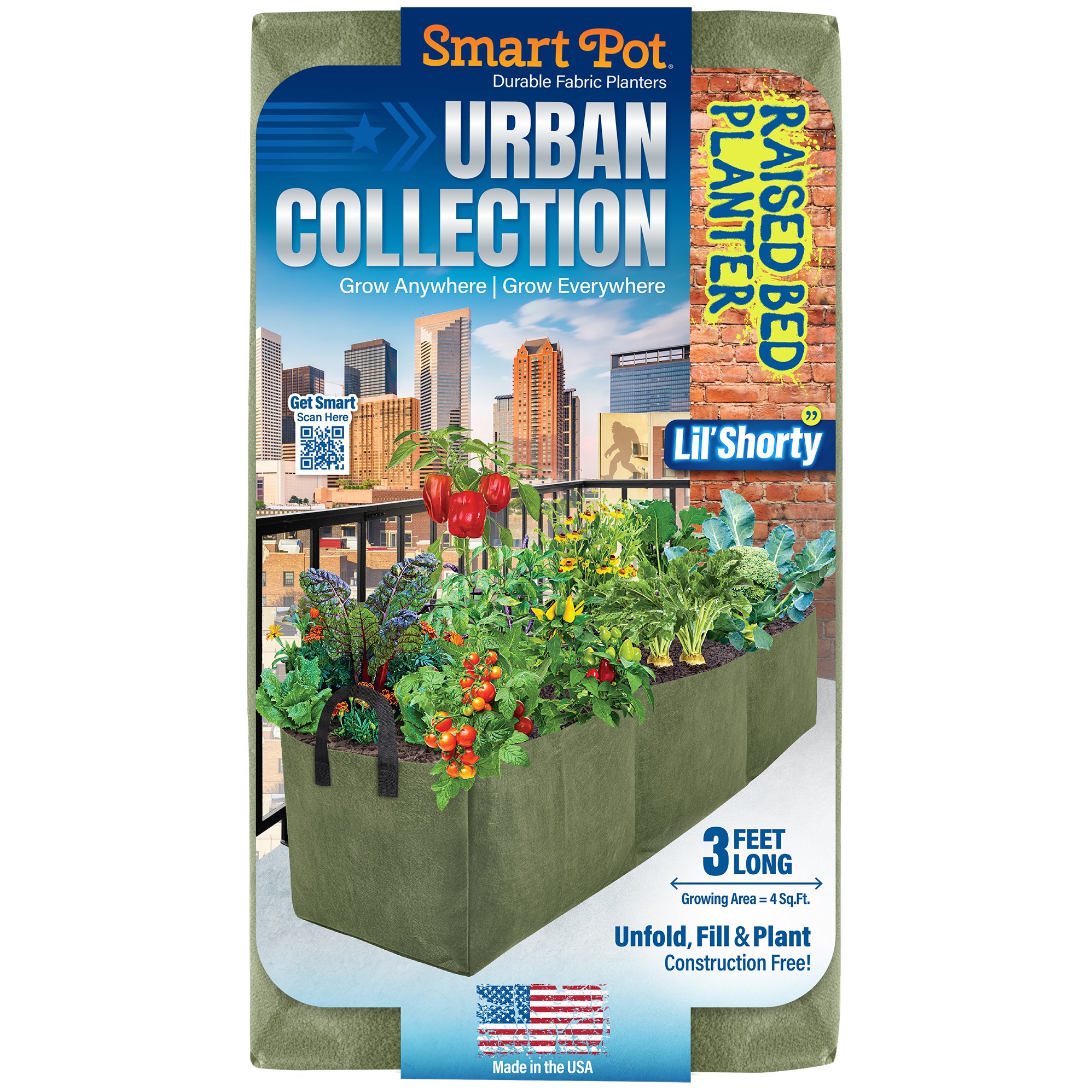 Smart Pot 3' Little Shorty Long Bed w/ Handles Green — priced per each; minimum 12; multiples of 12