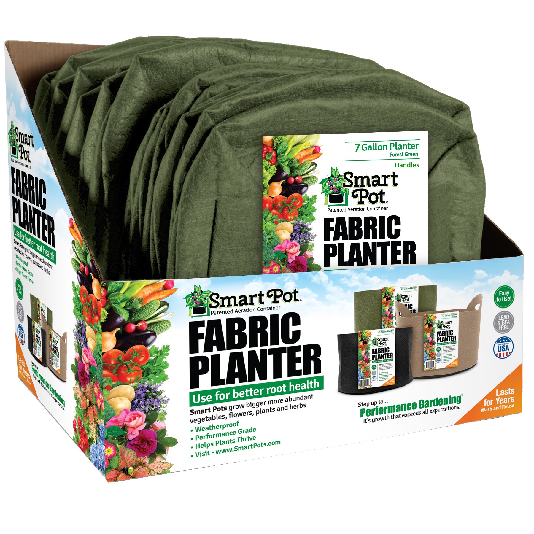 Smart Pot 7gal Salad & Herb Planter w/Handles Green w/Display Box — priced per each; minimum 12; multiples of 12