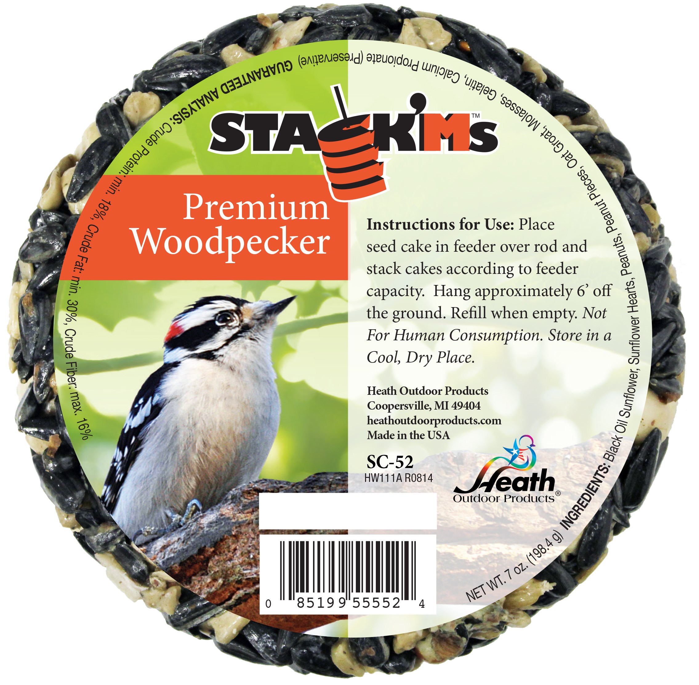 Heath Stack'm Seed Cake Woodpecker — priced per each; minimum 6; multiples of 6