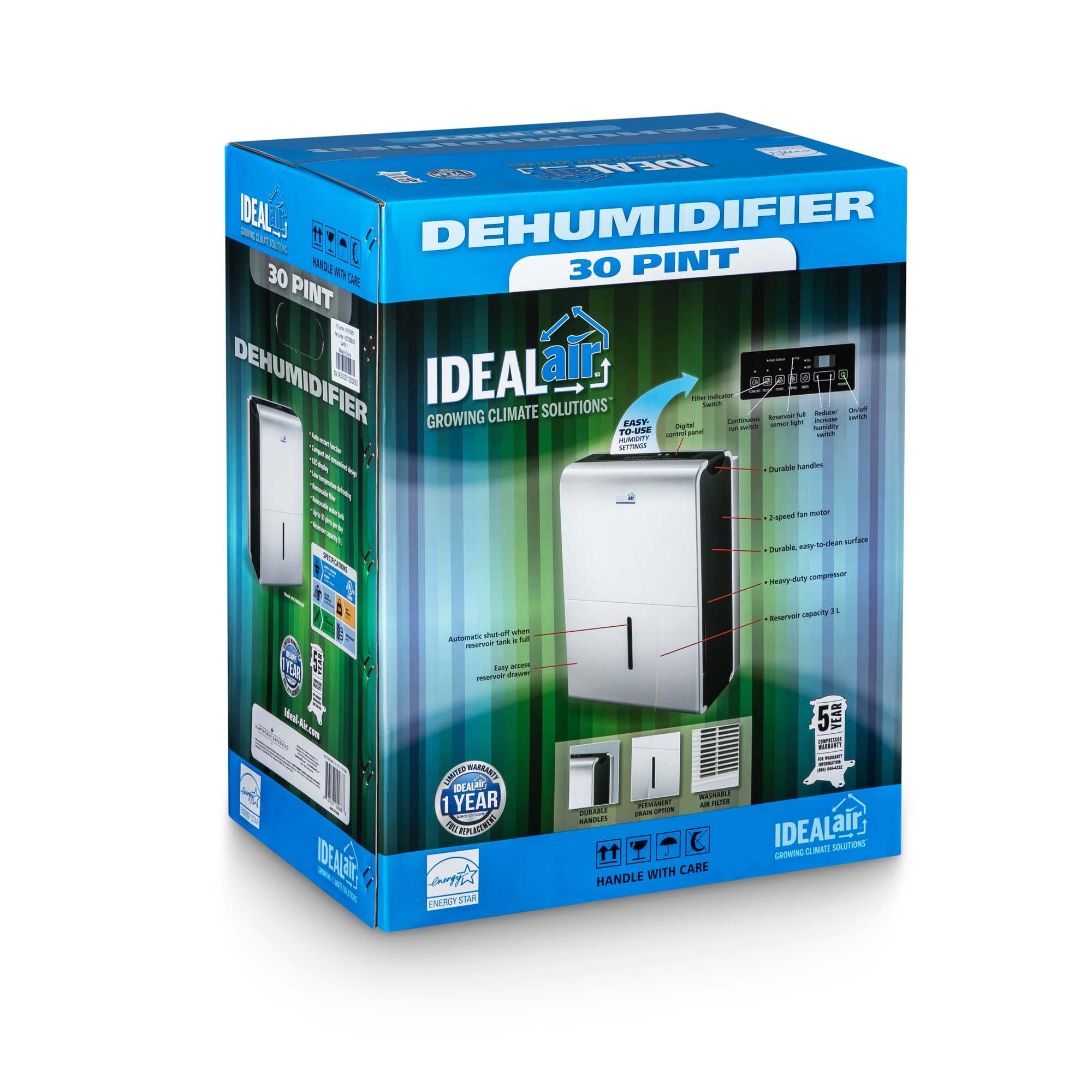 Ideal-Air 30 Pint Dehumidifier - Up to 50 Pints Per Day — Single Unit