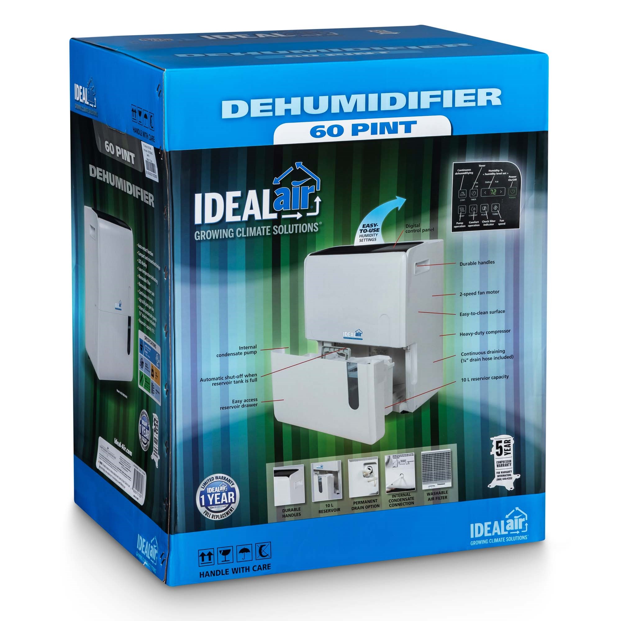 Ideal-Air 60 Pint Dehumidifier - Up to 120 Pints Per Day — Single Unit