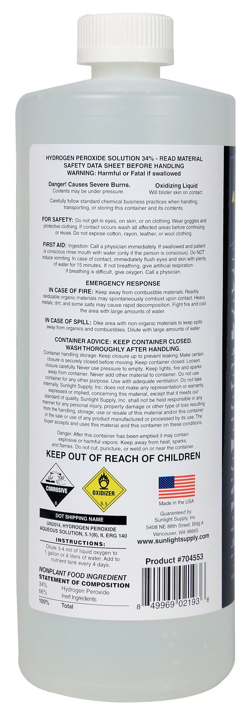 Alchemist 32oz H2O2 Liquid Oxygen 34% — Single Unit - Image 2