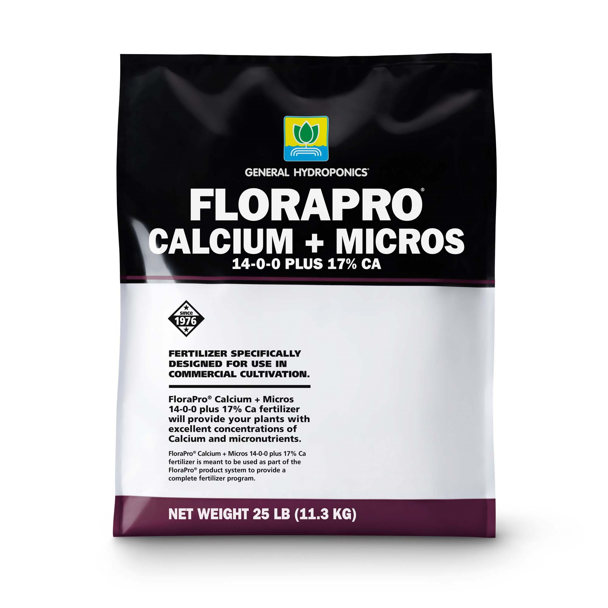 General Hydroponics 25# FloraPro Calcium + Micros 14-0-0 + 17% Ca — Single Unit