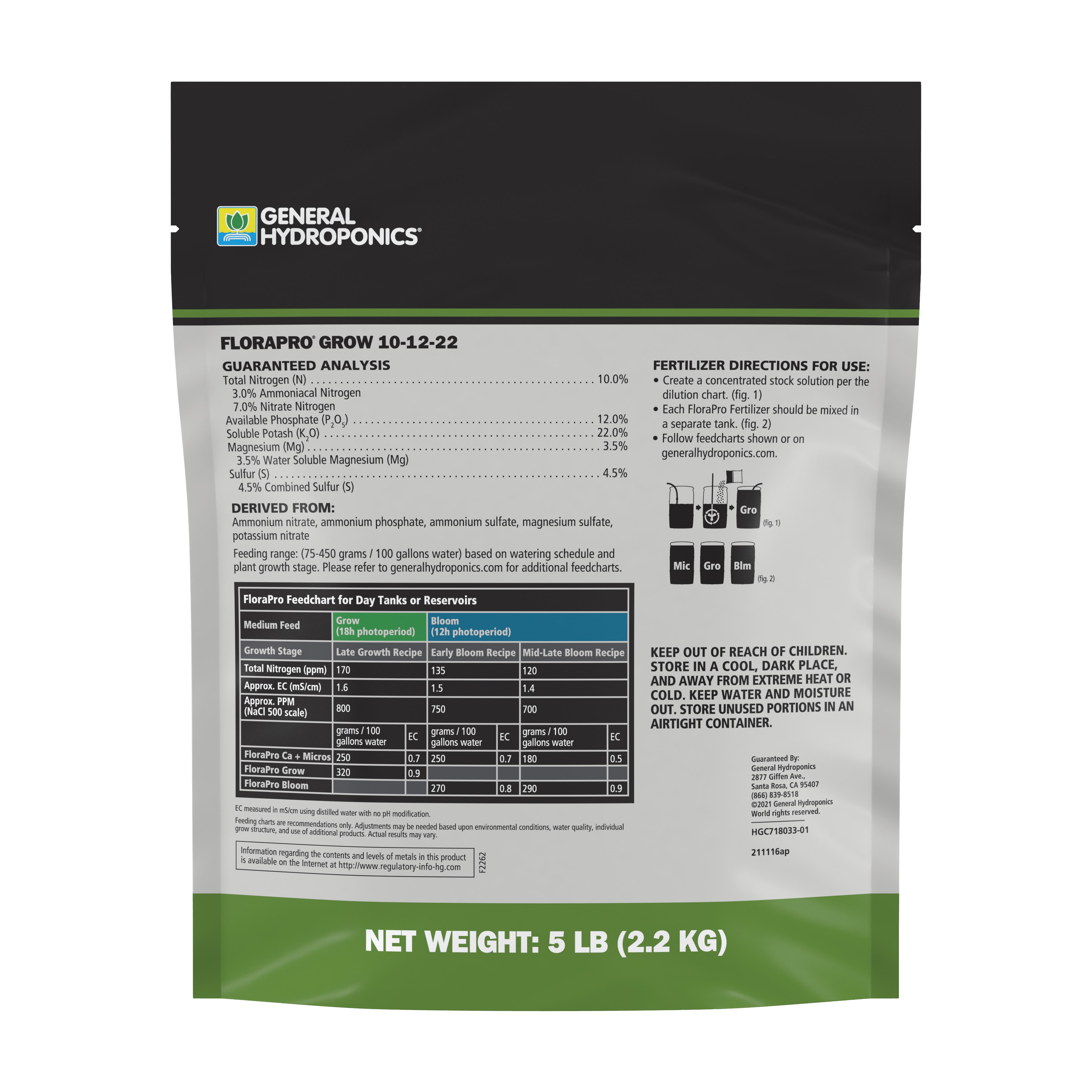 General Hydroponics 5# FloraPro Grow 10-12-22 — Single Unit - Image 2