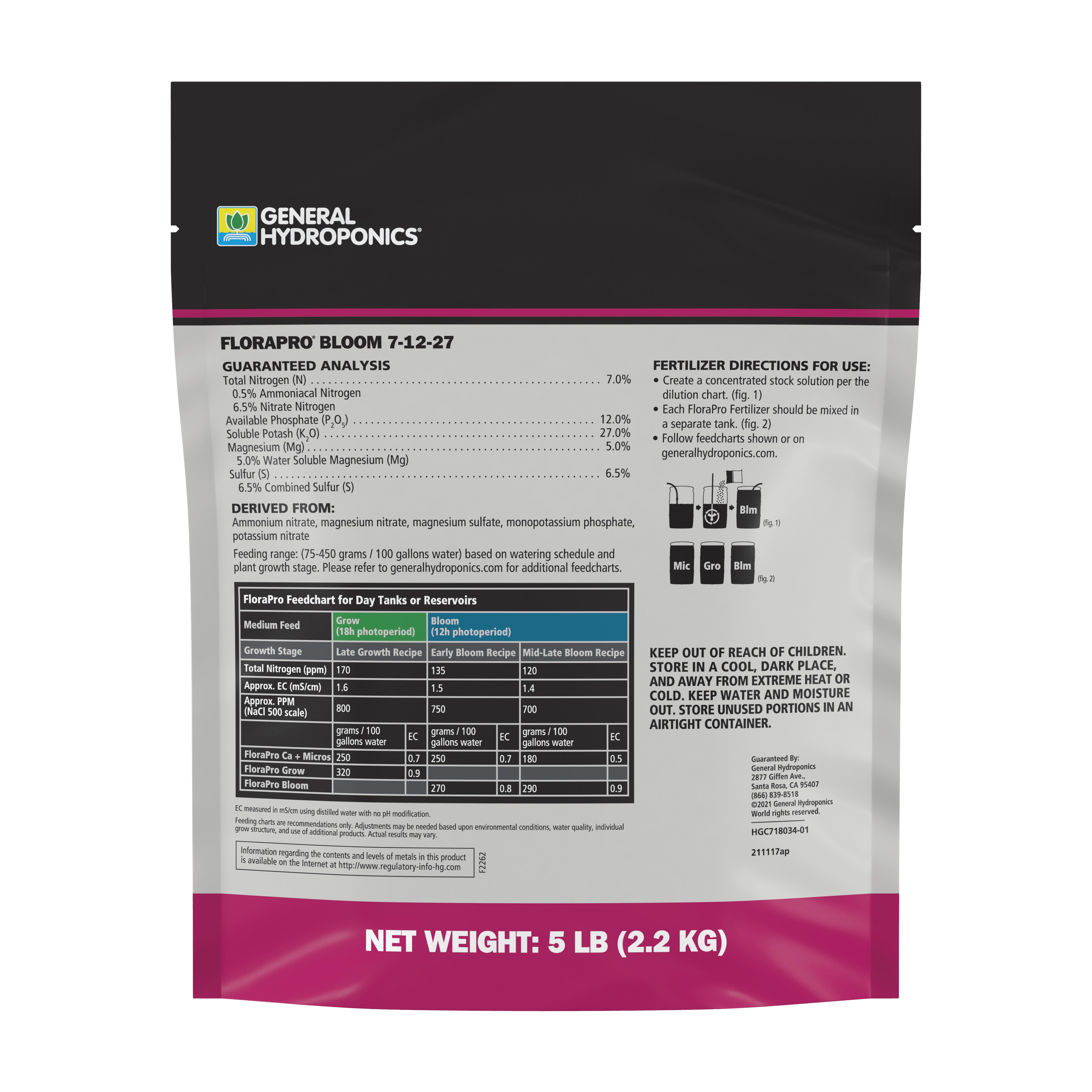 General Hydroponics 5# FloraPro Bloom 7-12-27 — Single Unit - Image 2