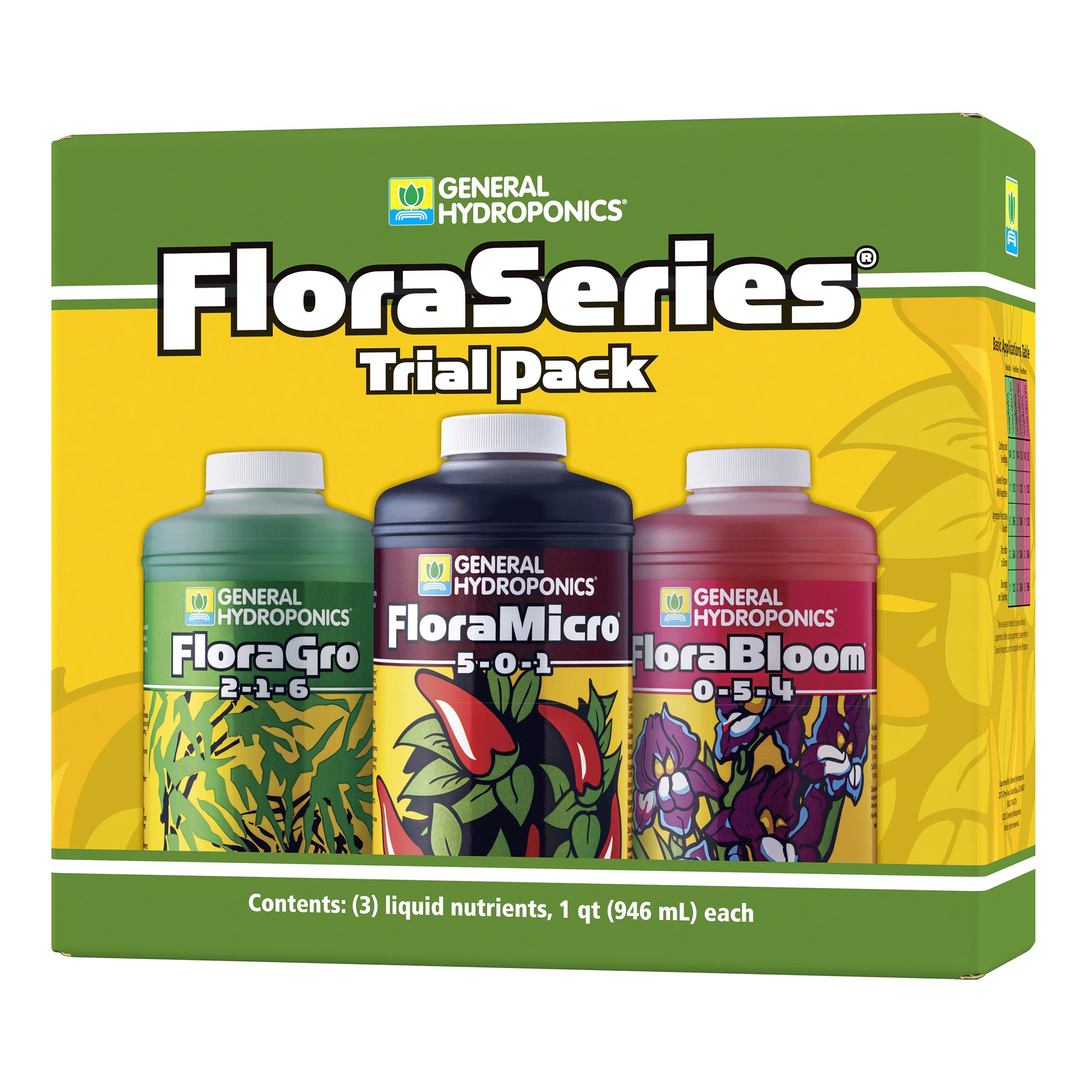 General Hydroponics 3pc 32oz Flora Series Trial Pack w/ FloraGro, FloraMicro, FloraBloom — Single Unit