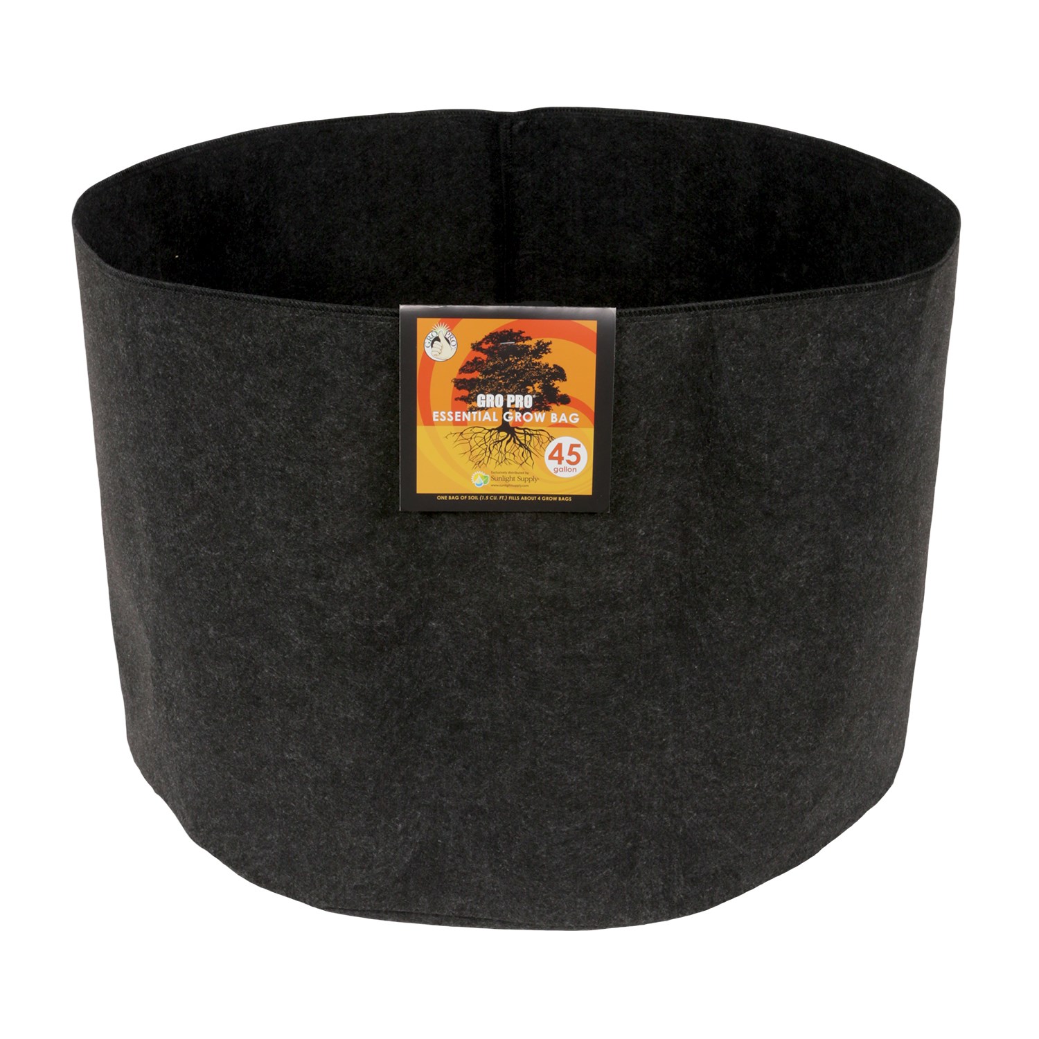 Gro Pro 45gal Essential Grow Bag Round Fabric Pot Black — Single Unit