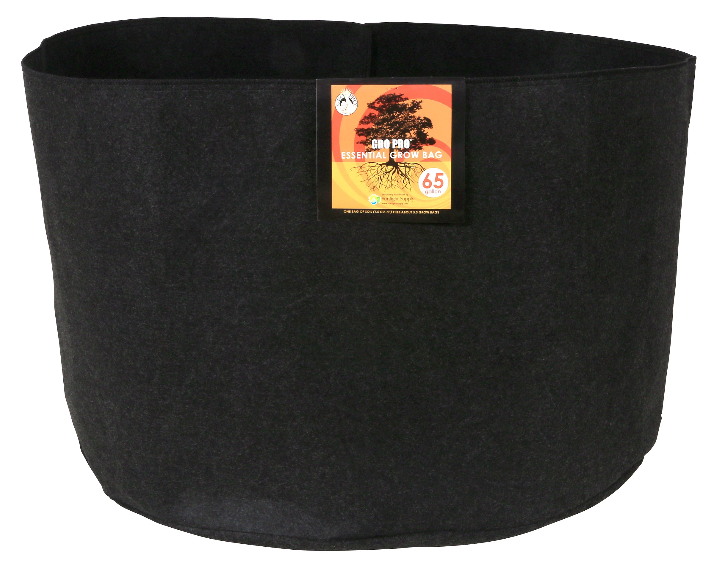 Gro Pro 65gal Essential Grow Bag Round Fabric Pot Black — Single Unit