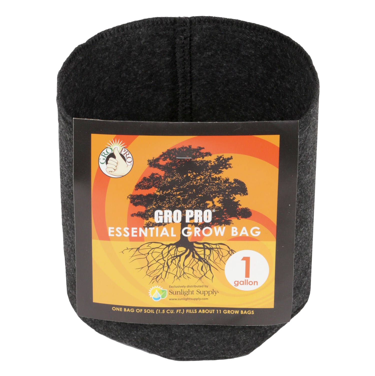 Gro Pro 1gal Essential Grow Bag Round Fabric Pot Black — Single Unit