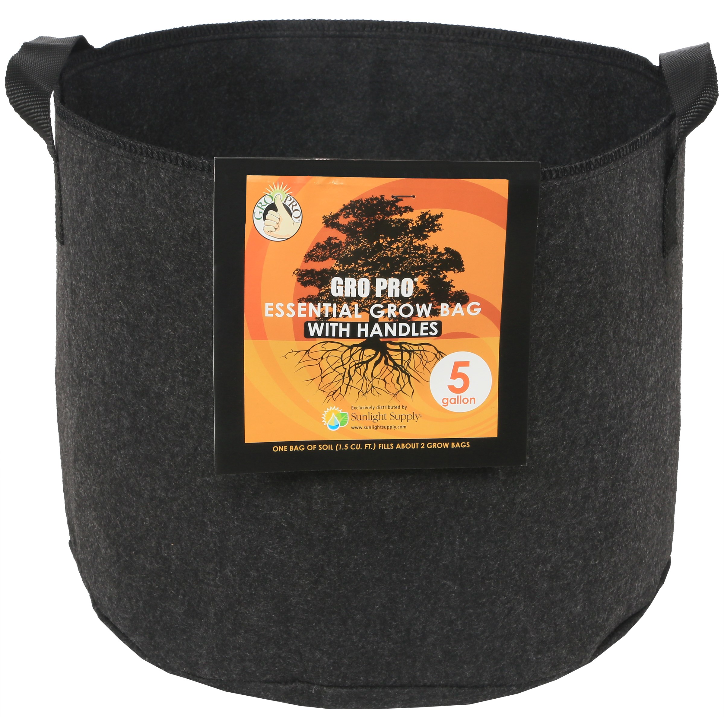 Gro Pro 5gal Essential Grow Bag Round Fabric Pot w/ Handles Black — Single Unit