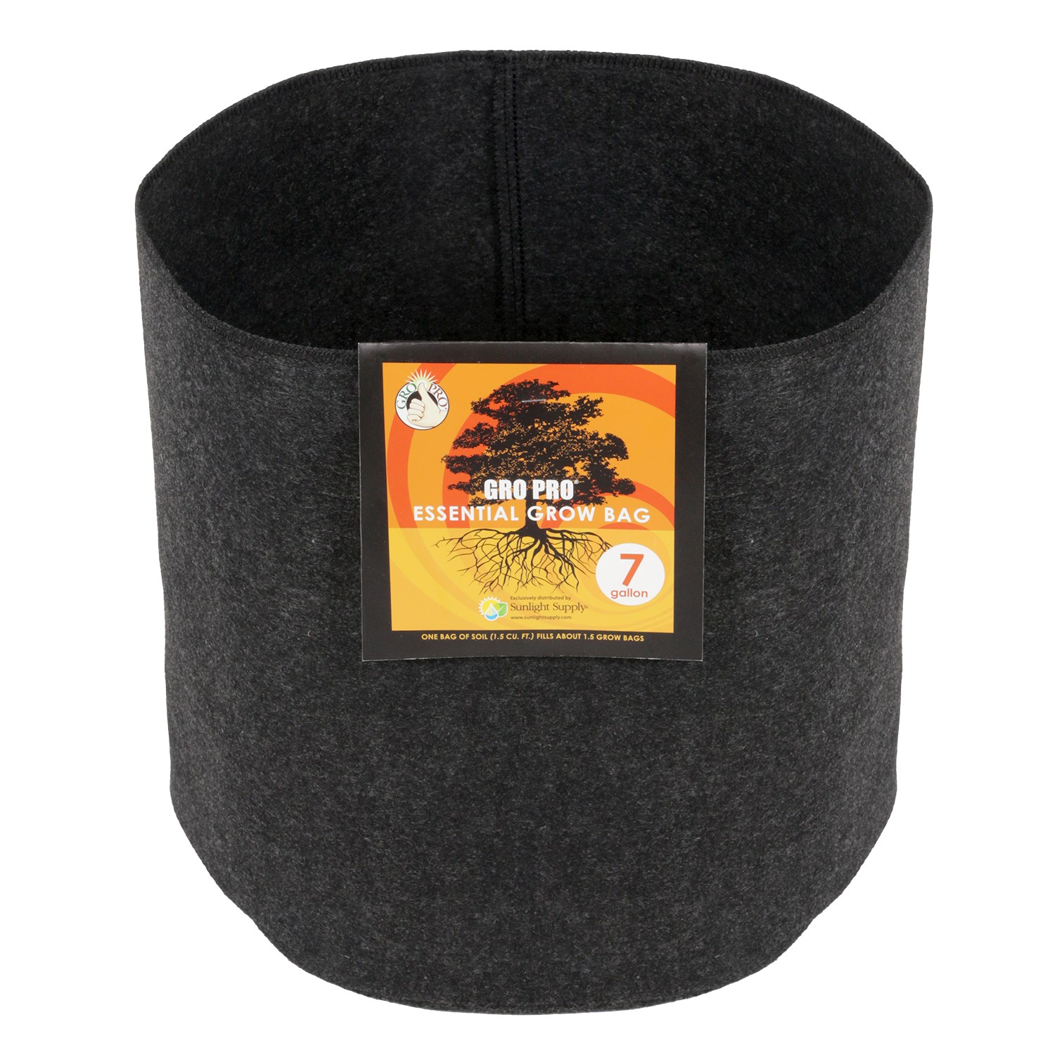 Gro Pro 7gal Essential Grow Bag Round Fabric Pot Black — Single Unit
