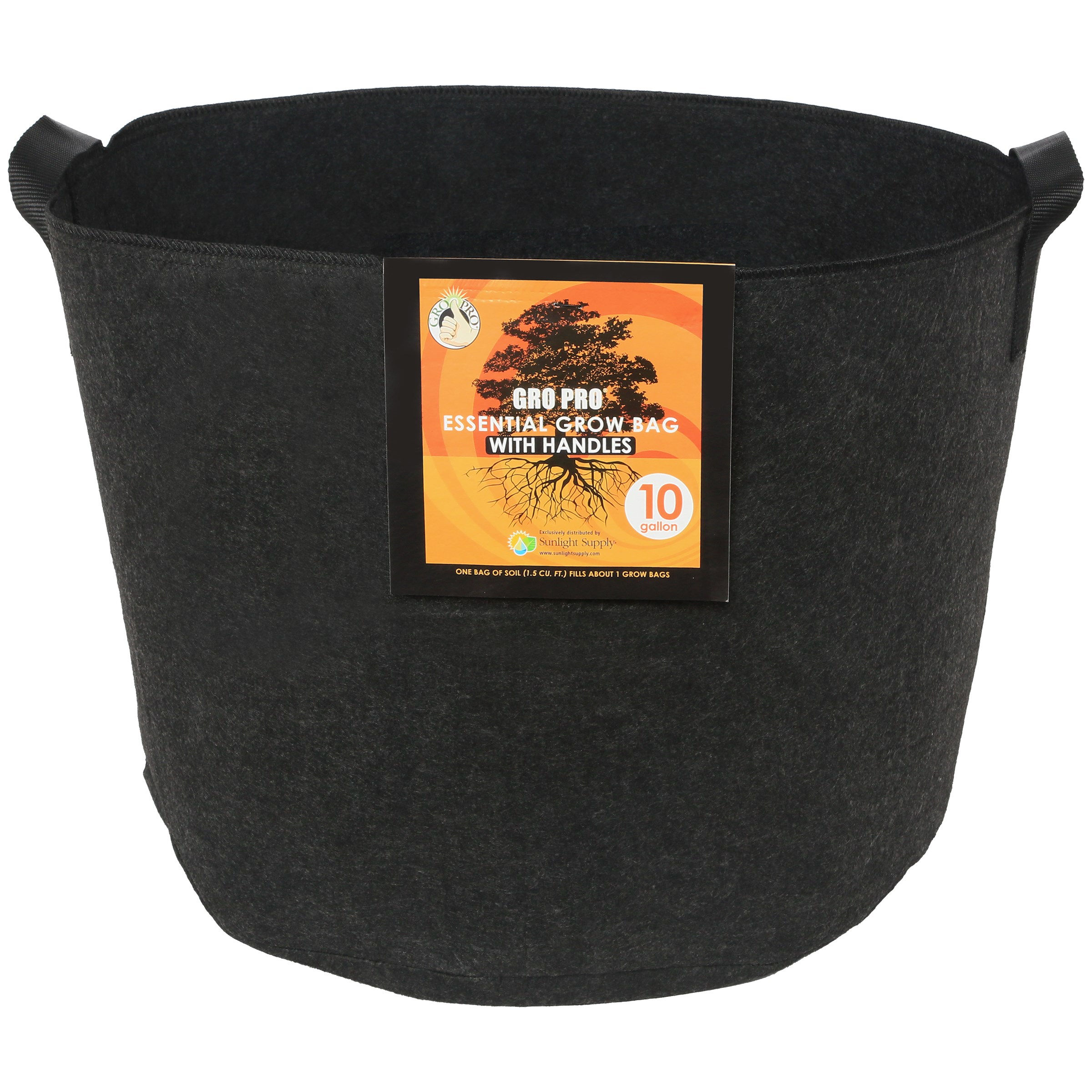 Gro Pro 10gal Essential Grow Bag Round Fabric Pot w/ Handles Black — Single Unit