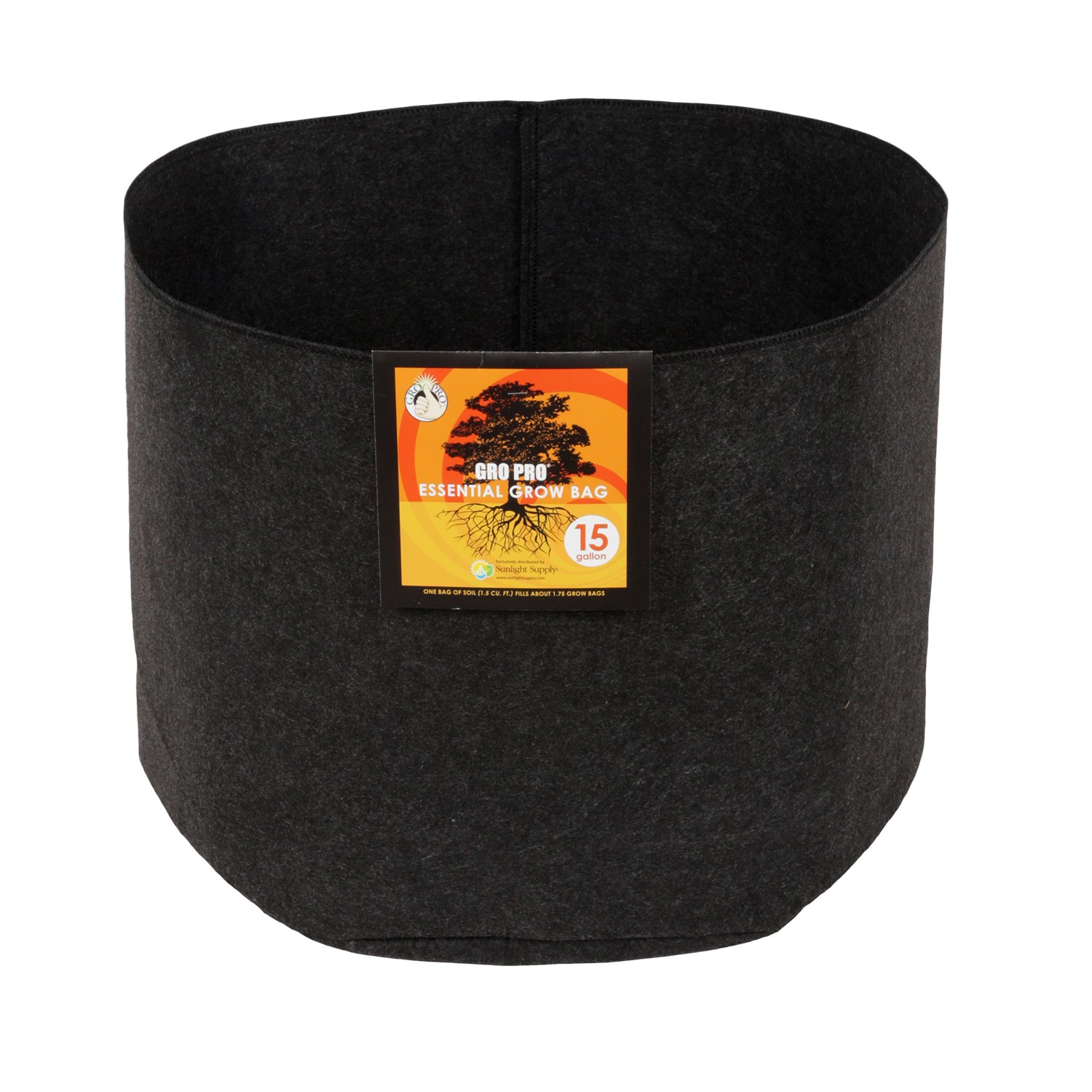 Gro Pro 15gal Essential Grow Bag Round Fabric Pot Black — Single Unit