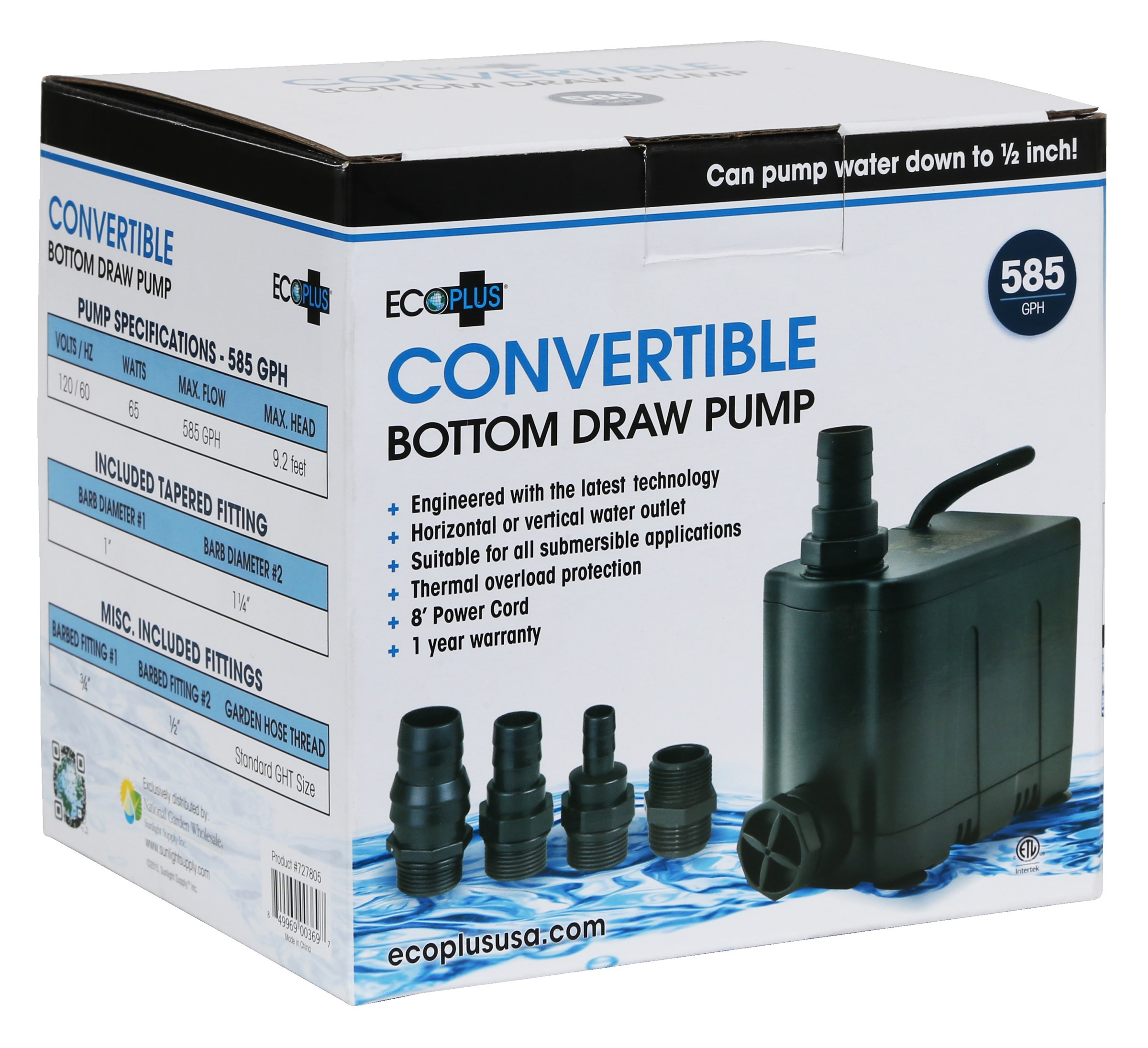 EcoPlus 585 GPH Convertible Bottom Draw Water Pump — Single Unit - Image 6