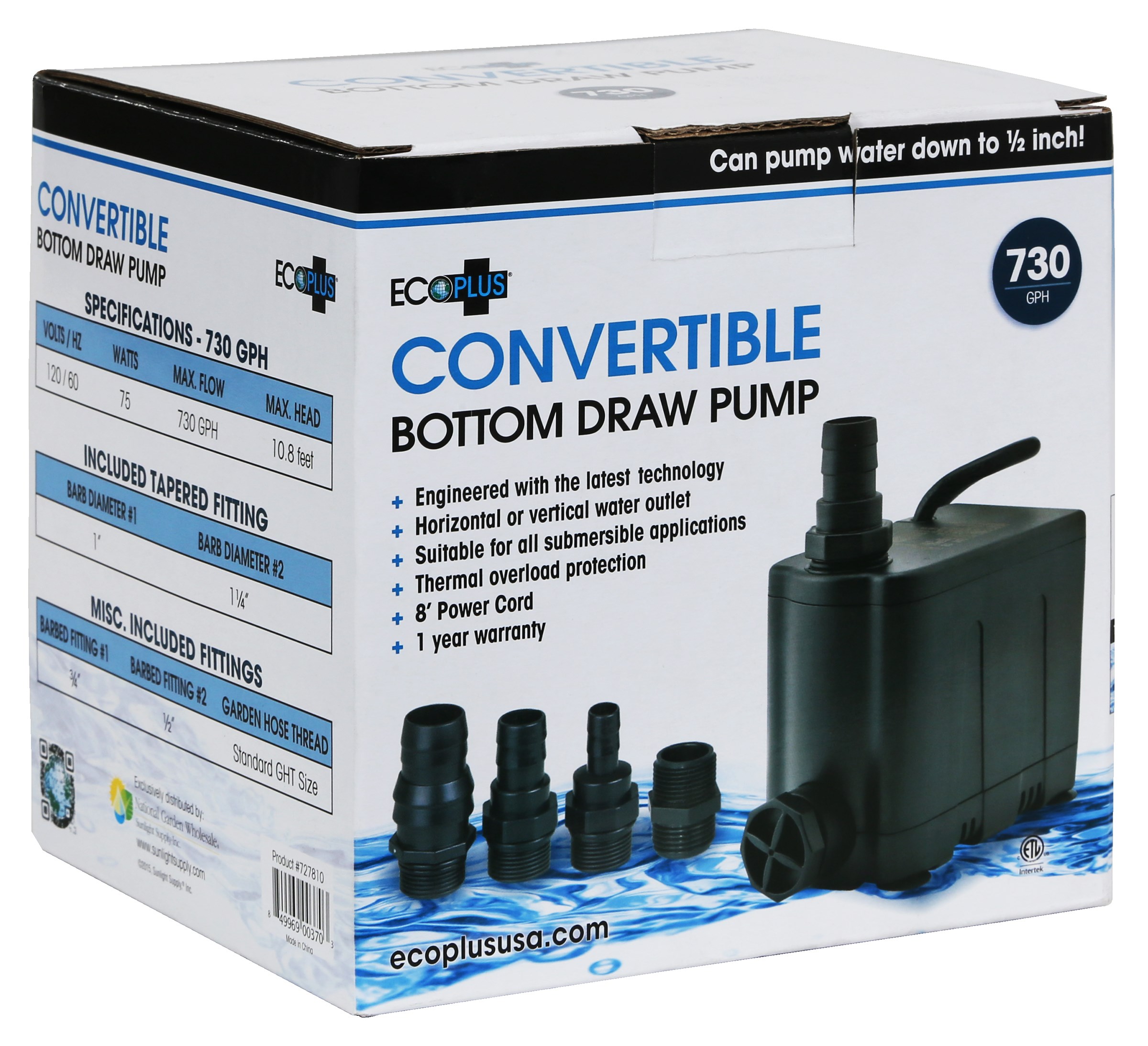 EcoPlus 730 GPH Convertible Bottom Draw Water Pump — Single Unit - Image 6