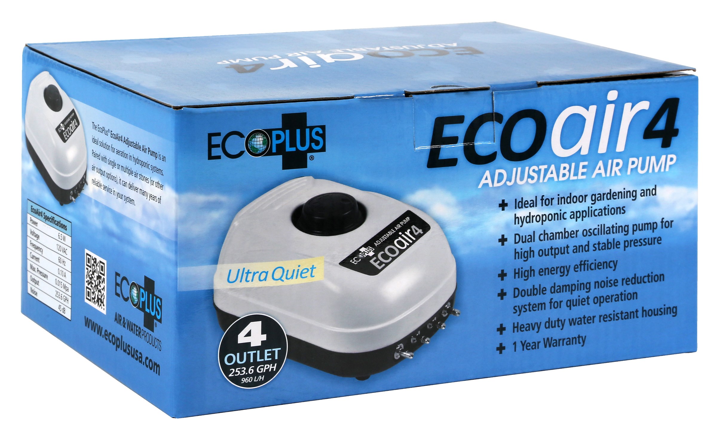 EcoPlus Eco Air 4 Air Pump Four Outlet 6.5 Watt 253 GPH — Single Unit - Image 2