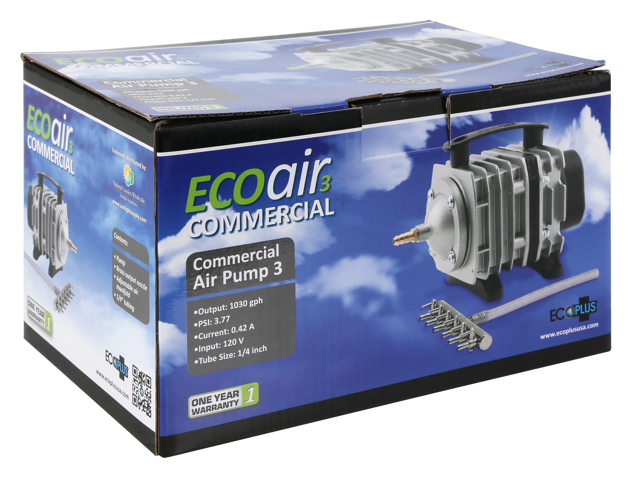 EcoPlus Commercial Air 3 Air Pump 35 Watt Single Outlet 1030 GPH — Single Unit - Image 2