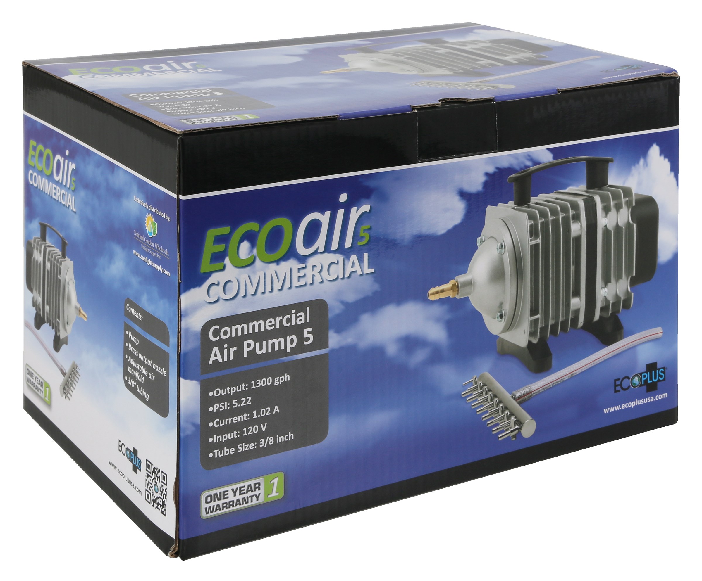 EcoPlus Commercial Air 5 Air Pump 80 Watt Single Outlet 1300 GPH — Single Unit - Image 2