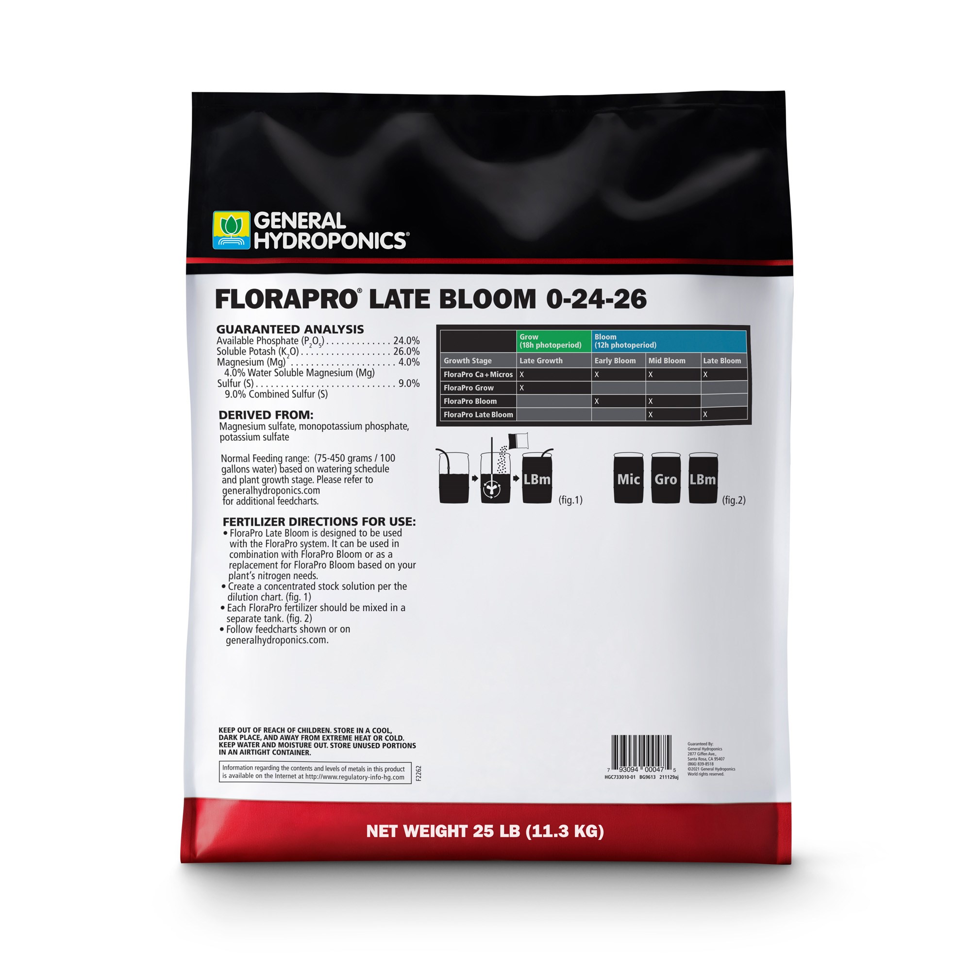 General Hydroponics 25# FloraPro Late Bloom 0-24-26 — Single Unit - Image 2