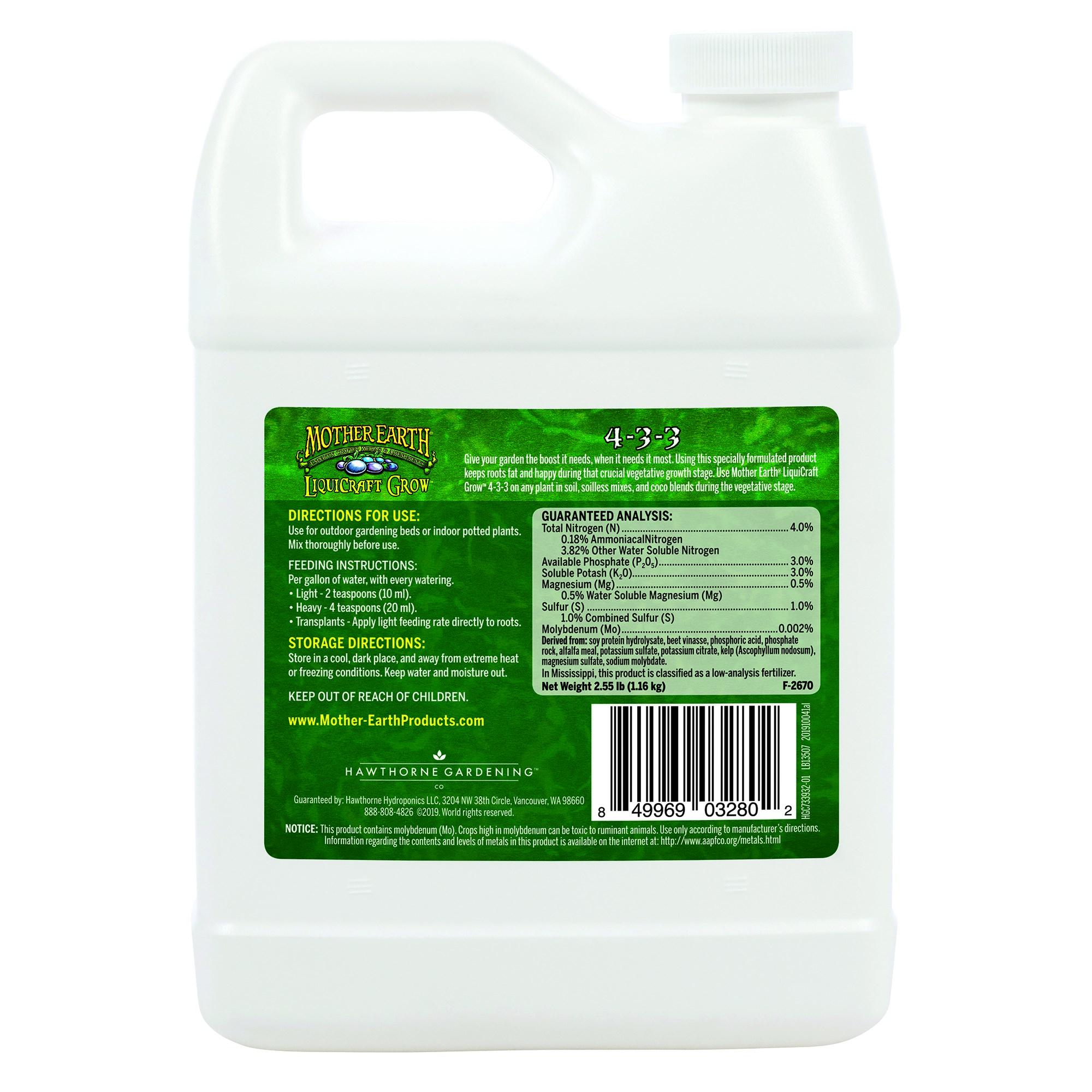 Mother Earth 32oz LiquiCraft Grow 4-3-3 — Single Unit - Image 2