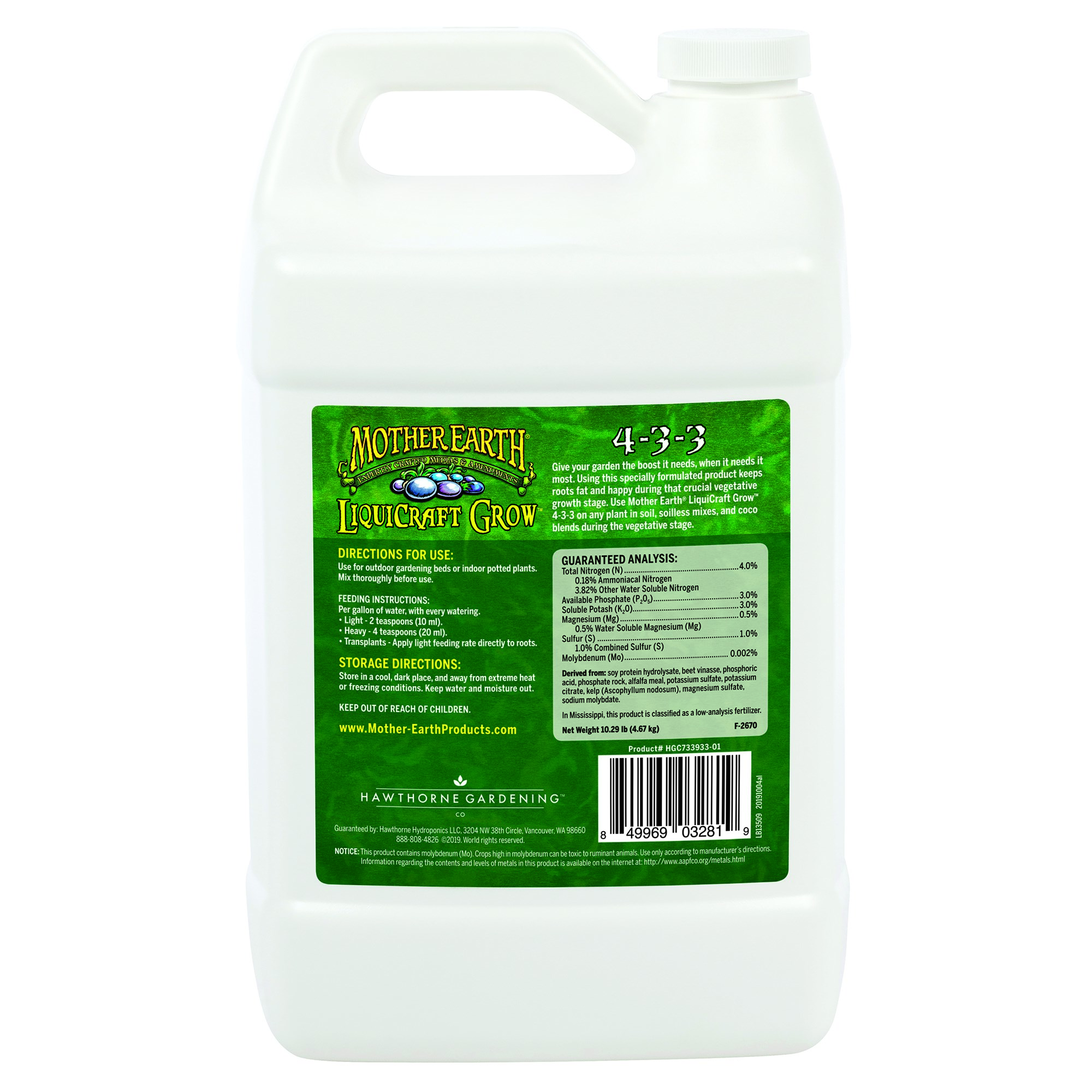 Mother Earth 1gal LiquiCraft Grow 4-3-3 — Single Unit - Image 2