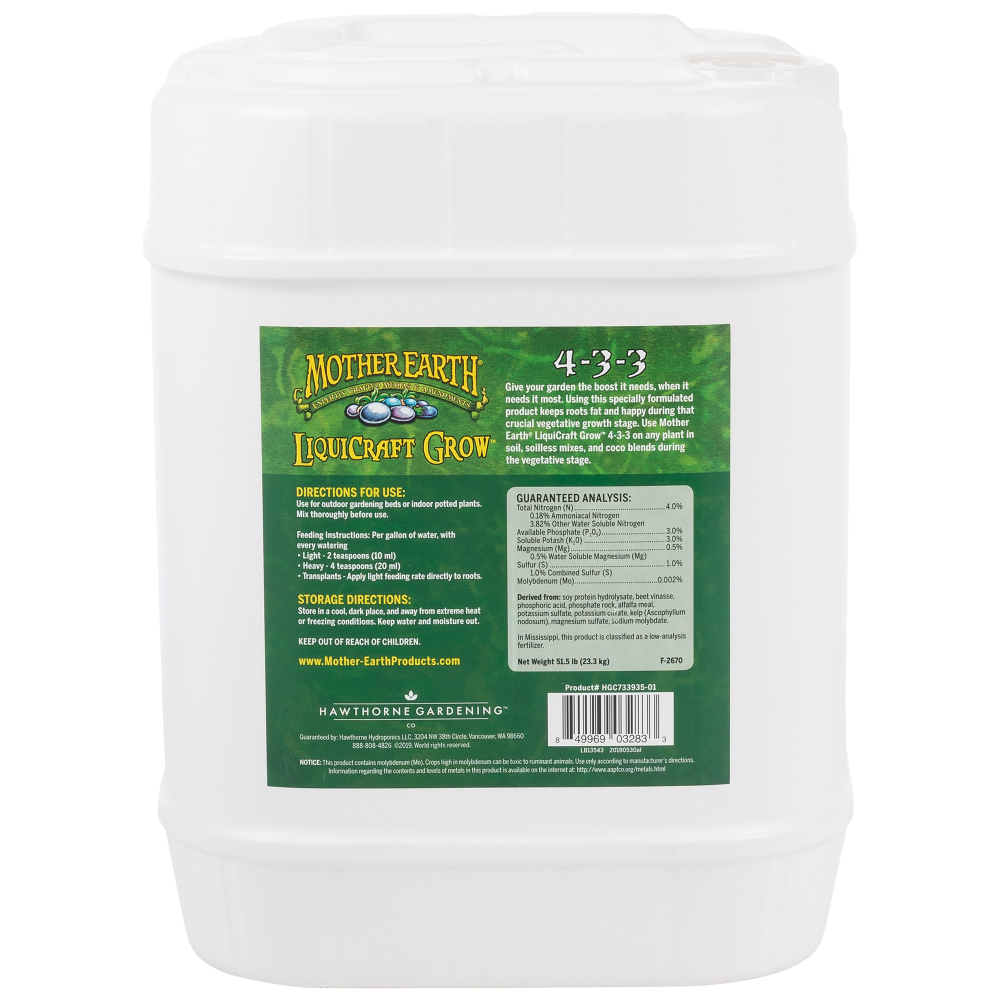 Mother Earth 5gal LiquiCraft Grow 4-3-3 — Single Unit - Image 2