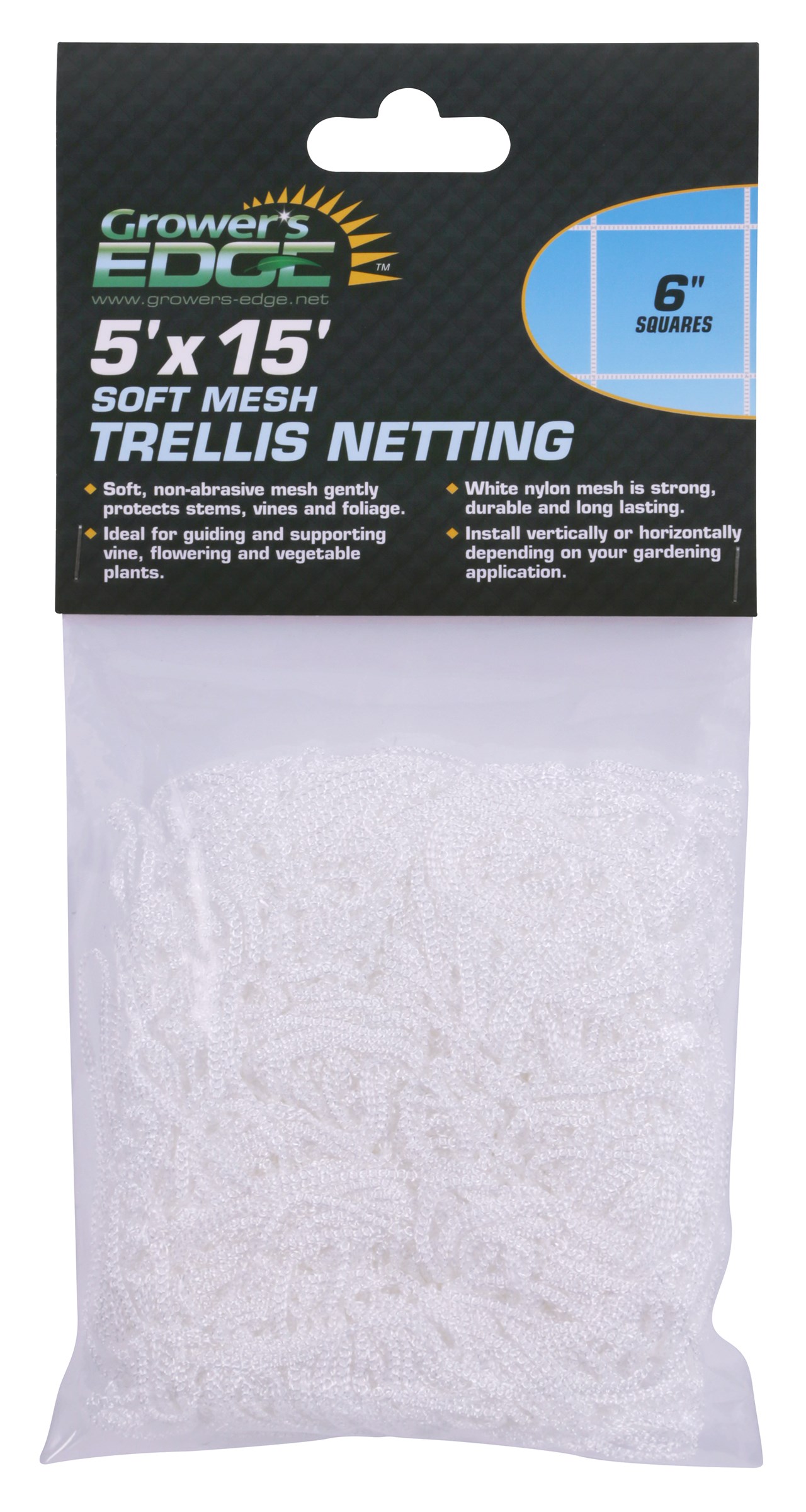 Grower's Edge 5ft x 15ft Soft Mesh Trellis Netting w/ 6in Squares — Single Unit