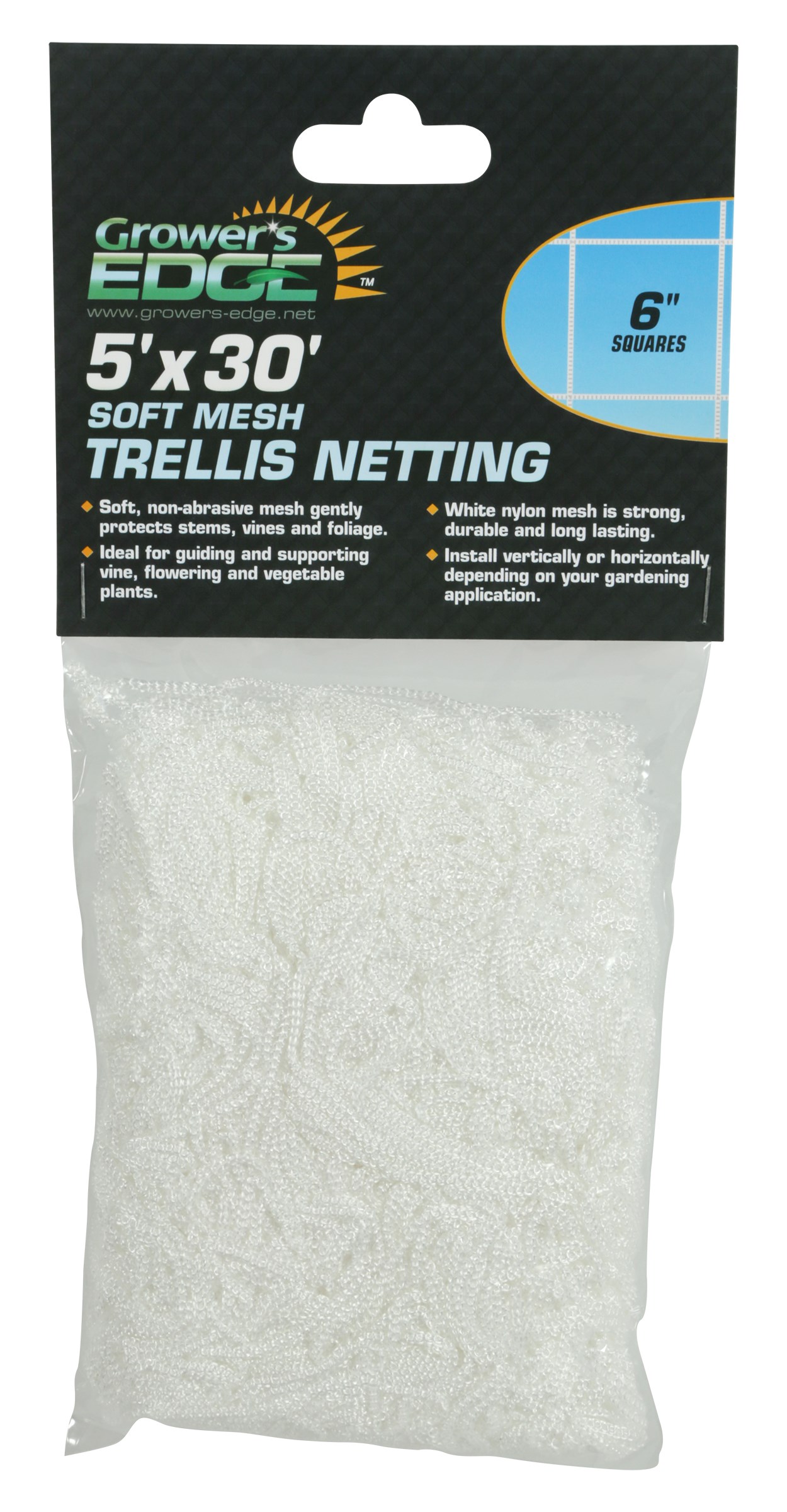 Grower's Edge 5ft x 30ft Soft Mesh Trellis Netting w/ 6in Squares — Single Unit