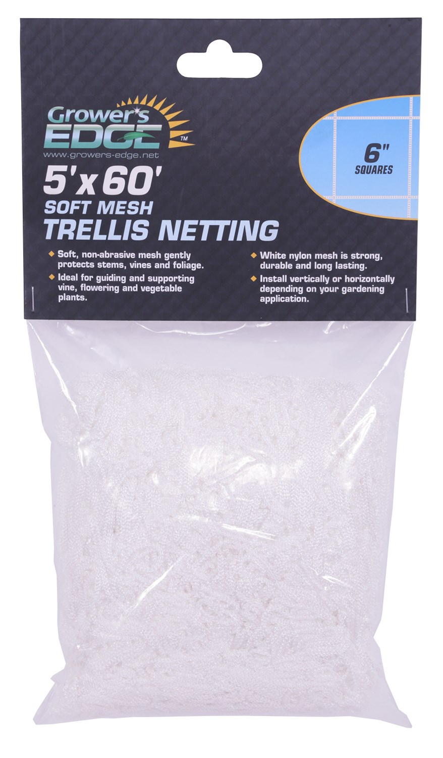 Grower's Edge 5ft x 60ft Soft Mesh Trellis Netting w/ 6in Squares — Single Unit