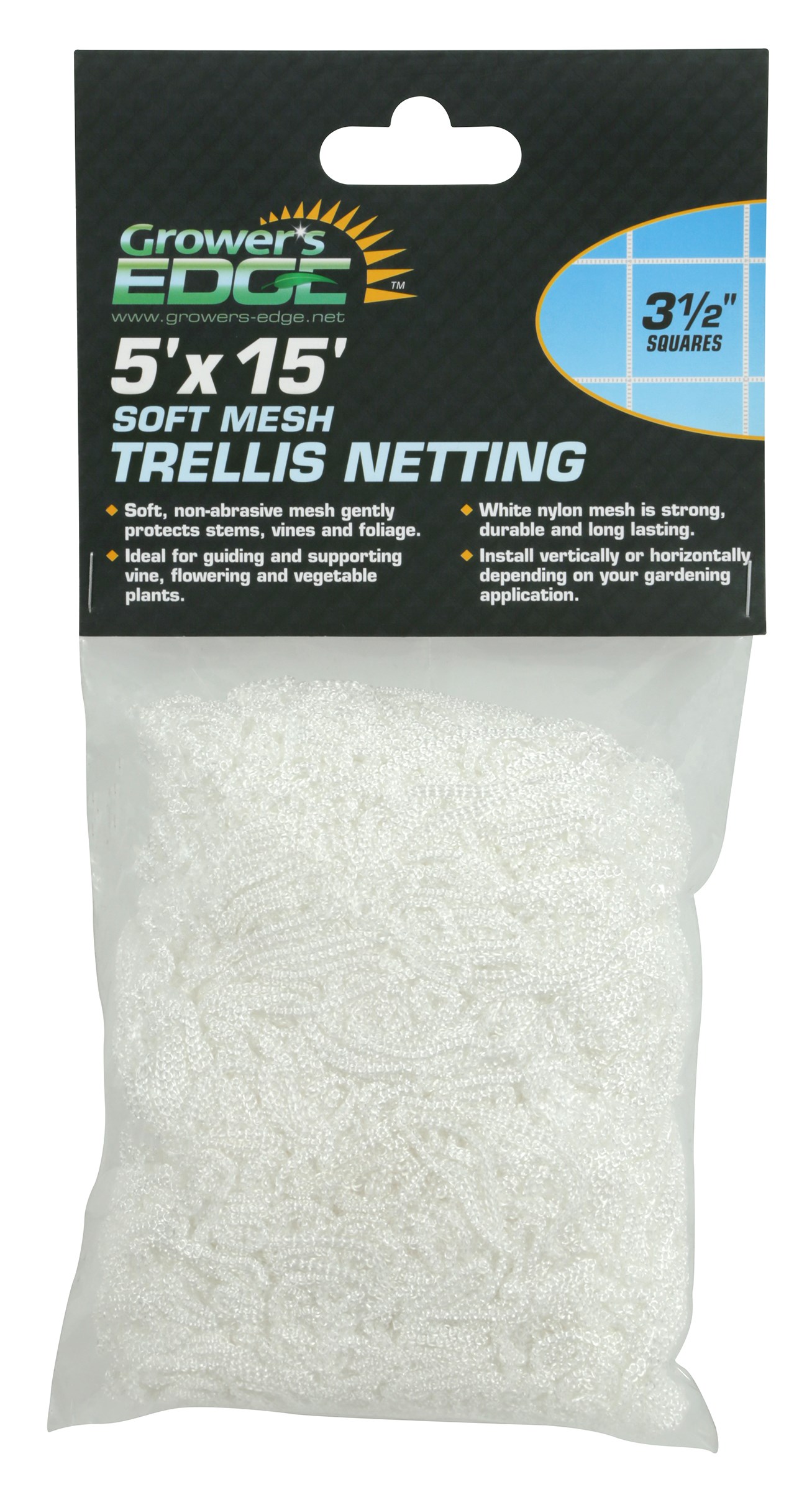 Grower's Edge 5ft x 15ft Soft Mesh Trellis Netting w/ 3.5in Squares — Single Unit
