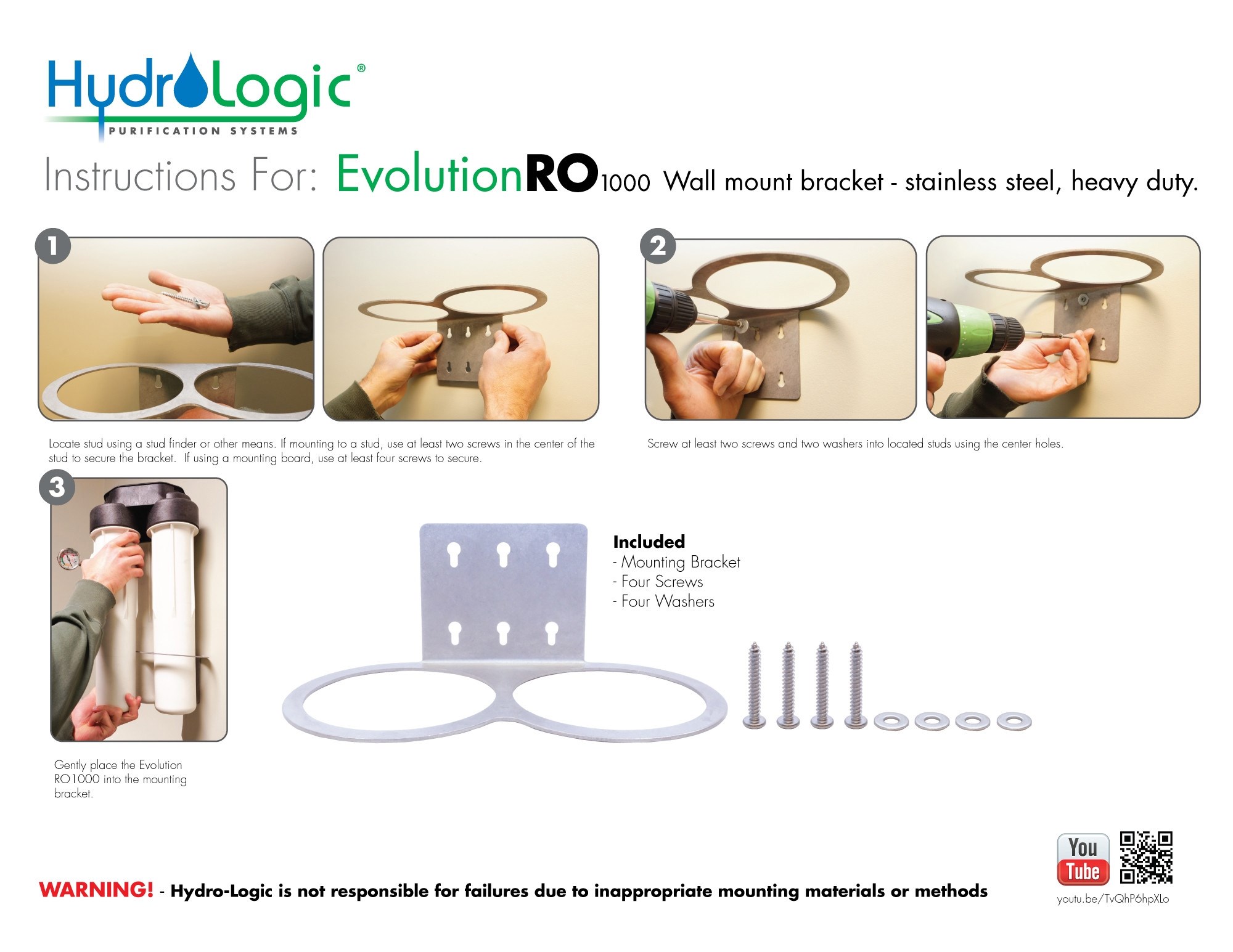 Hydro-Logic Evolution Wall Mount Bracket — Single Unit - Image 2