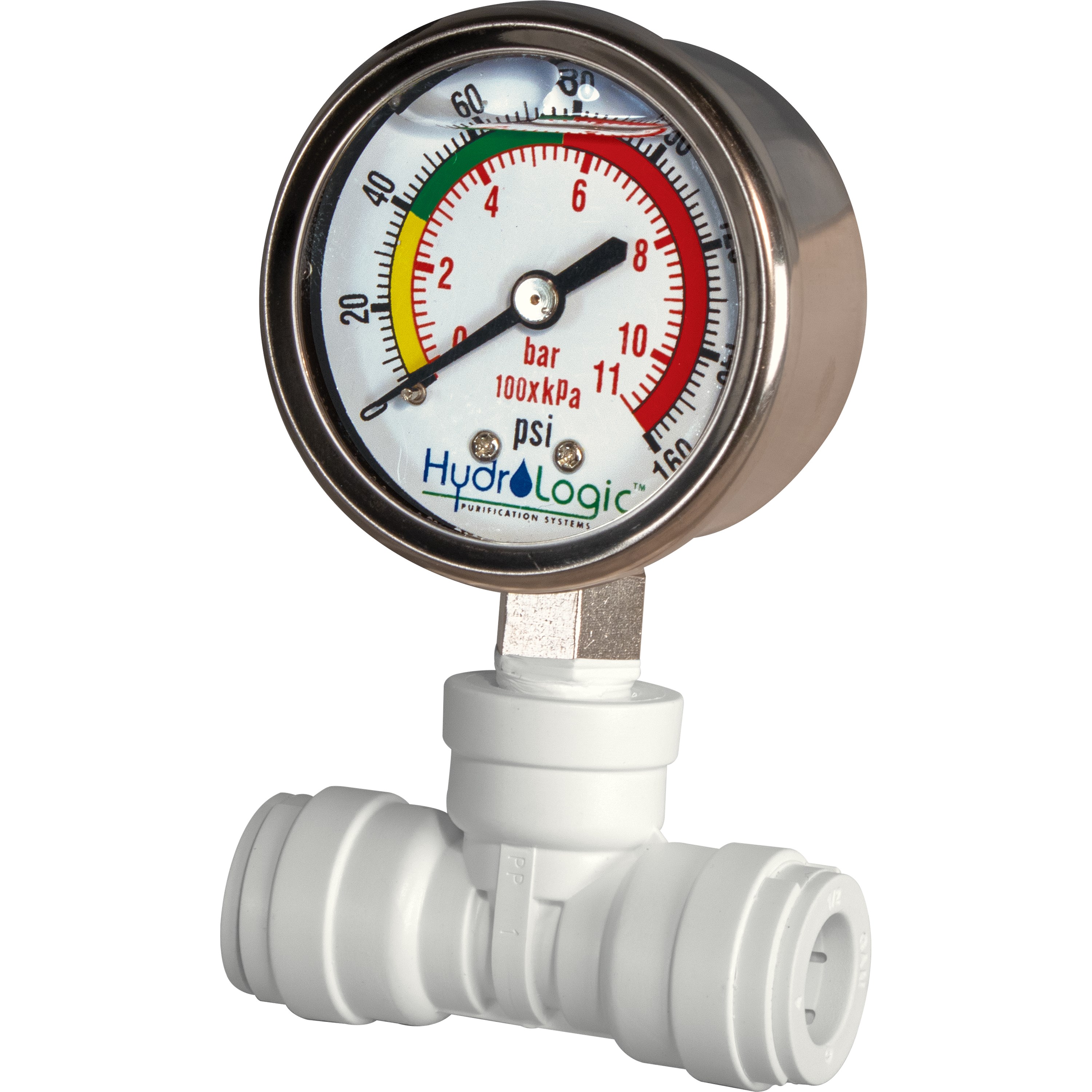 Hydro-Logic 1/2in Pressure Gauge Kit QC Tee Liquid Filled for Evolution RO — Single Unit